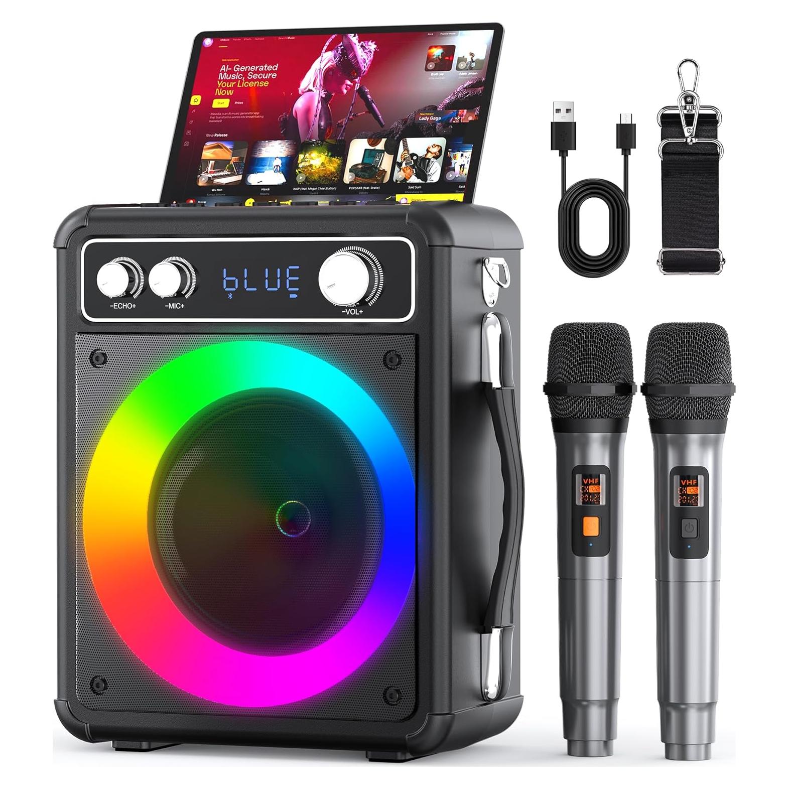 Máquina de Karaoke VOSOCO T-03 con 2 Micrófonos y Luces LED