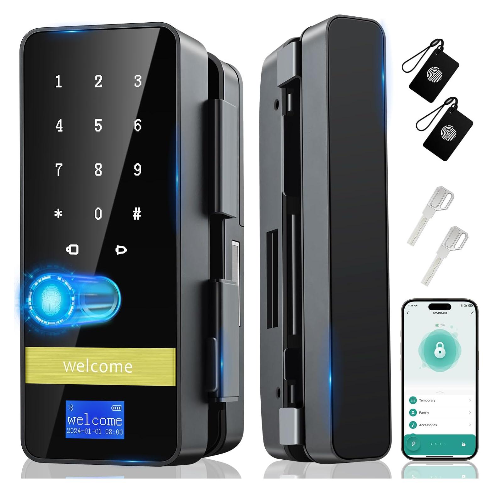 Cerradura de Vidrio Inteligente MSR605 8 en 1 con Huella