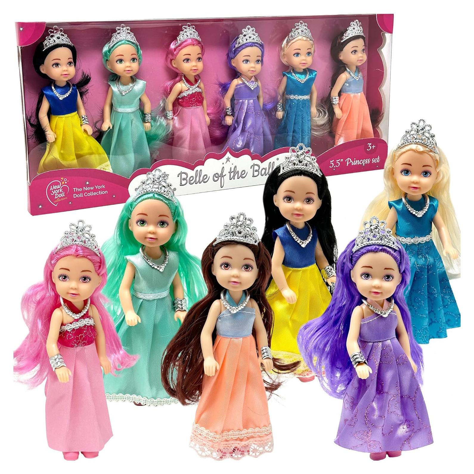 Juego de Muñecas Princesa Pequeñas - 6 Figuras con Tiara