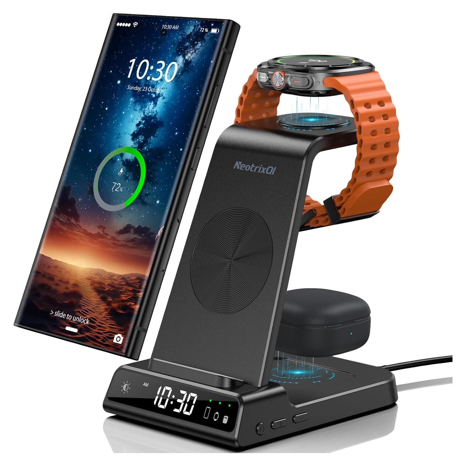 Cargador Inalámbrico 3 en 1 Samsung Galaxy y Watch (Negro)