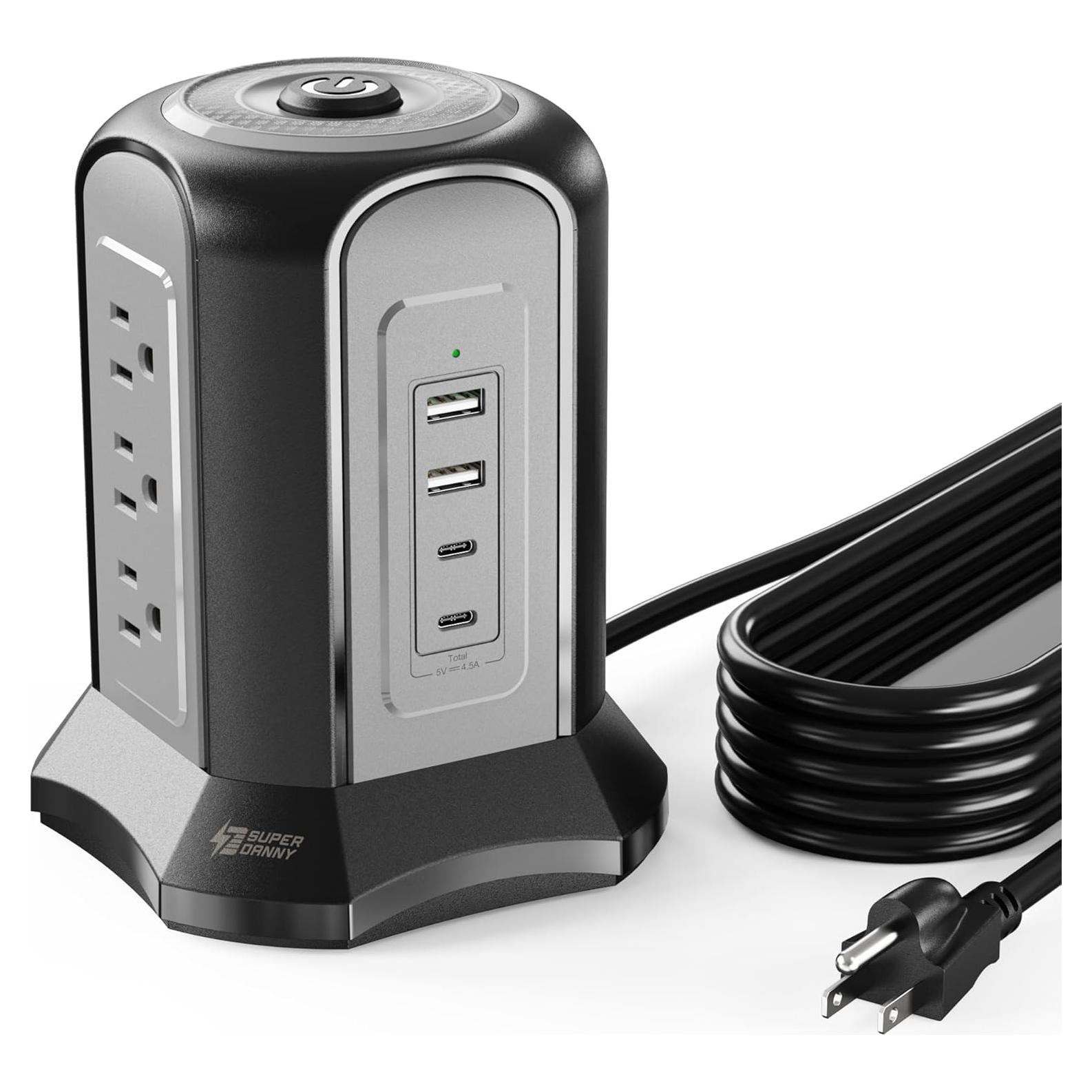 Regleta de Protección SUPERDANNY 9 Salidas 4 USB 3,05m Negra