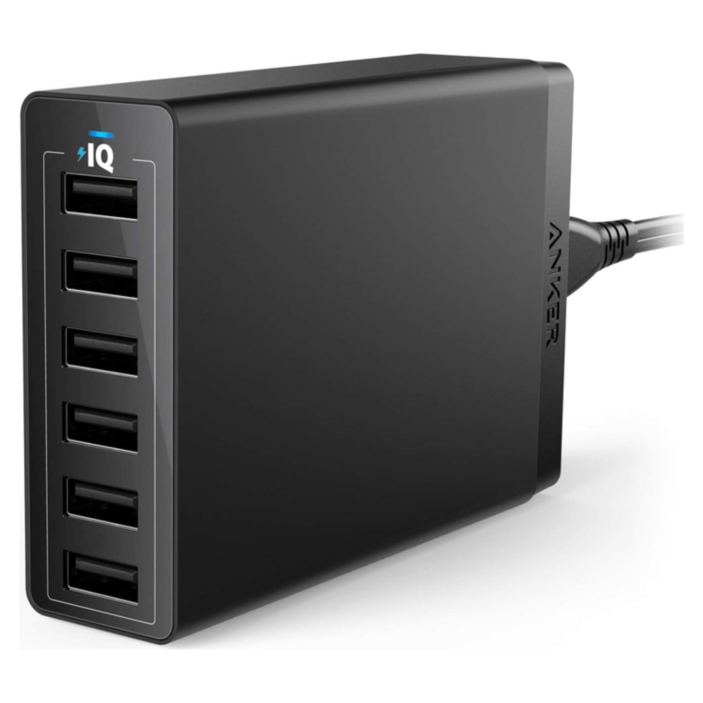 Cargador Anker PowerPort 6, 60W, 6 Puertos USB, Negro