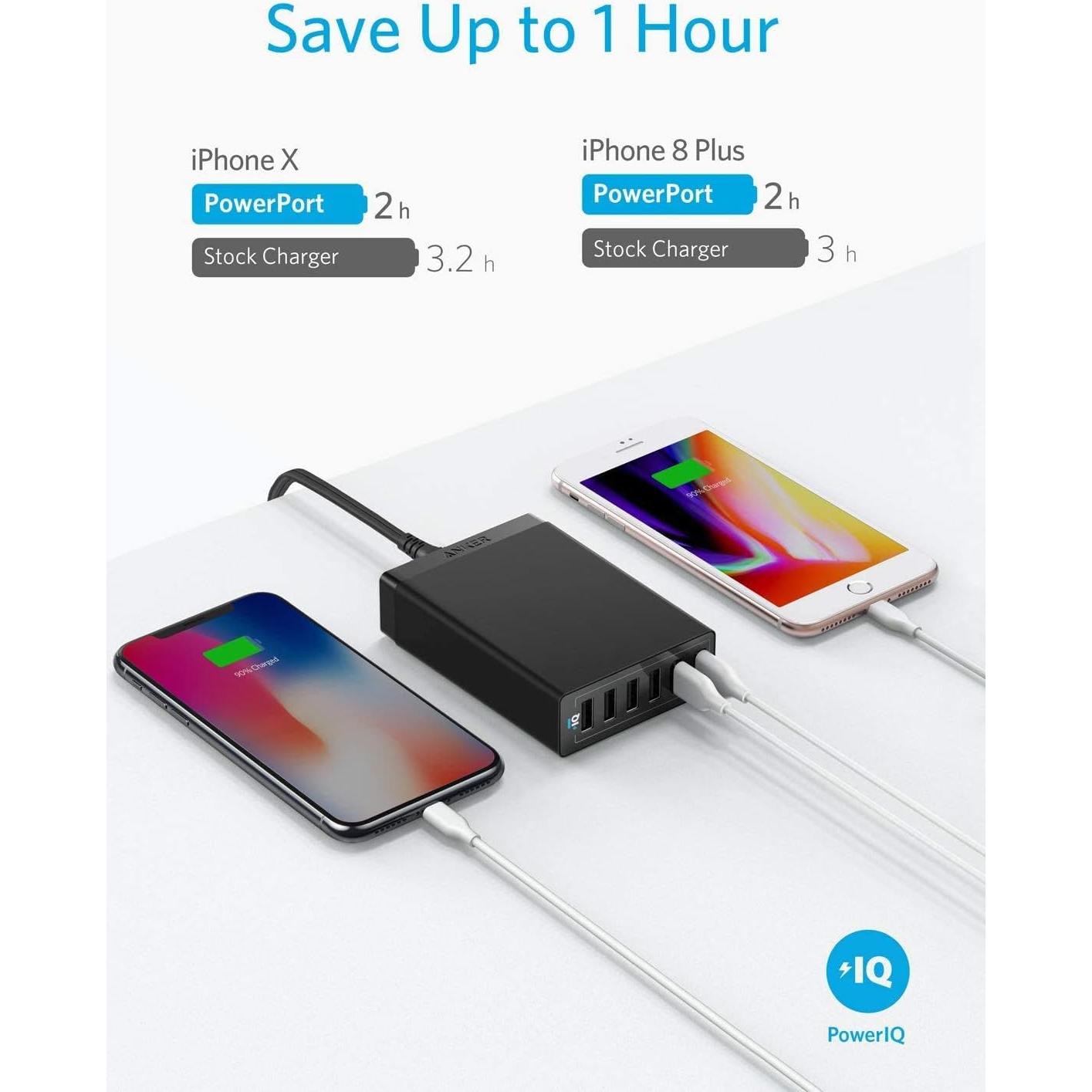 Cargador Anker PowerPort 6, 60W, 6 Puertos USB, Negro