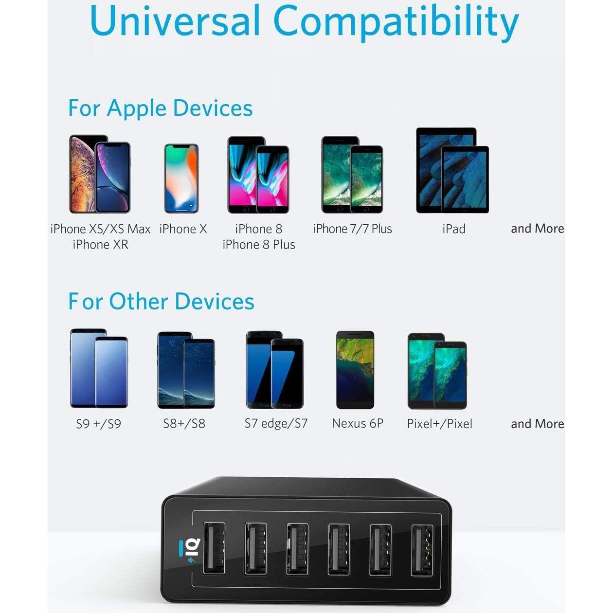 Cargador Anker PowerPort 6, 60W, 6 Puertos USB, Negro