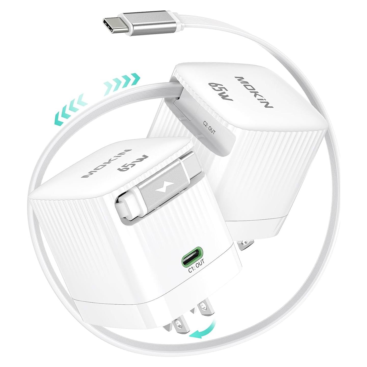 Cargador de Pared Retráctil MOKiN 65W USB-C Rápido con Cable