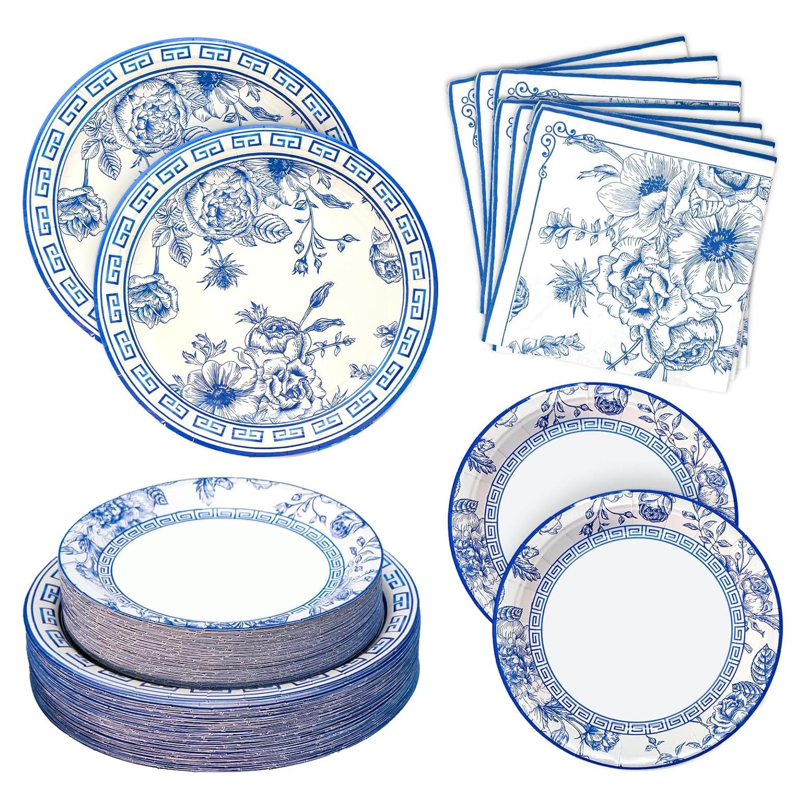 Kit de Fiesta Floral Azul y Blanco Osonm 180 Piezas para 60