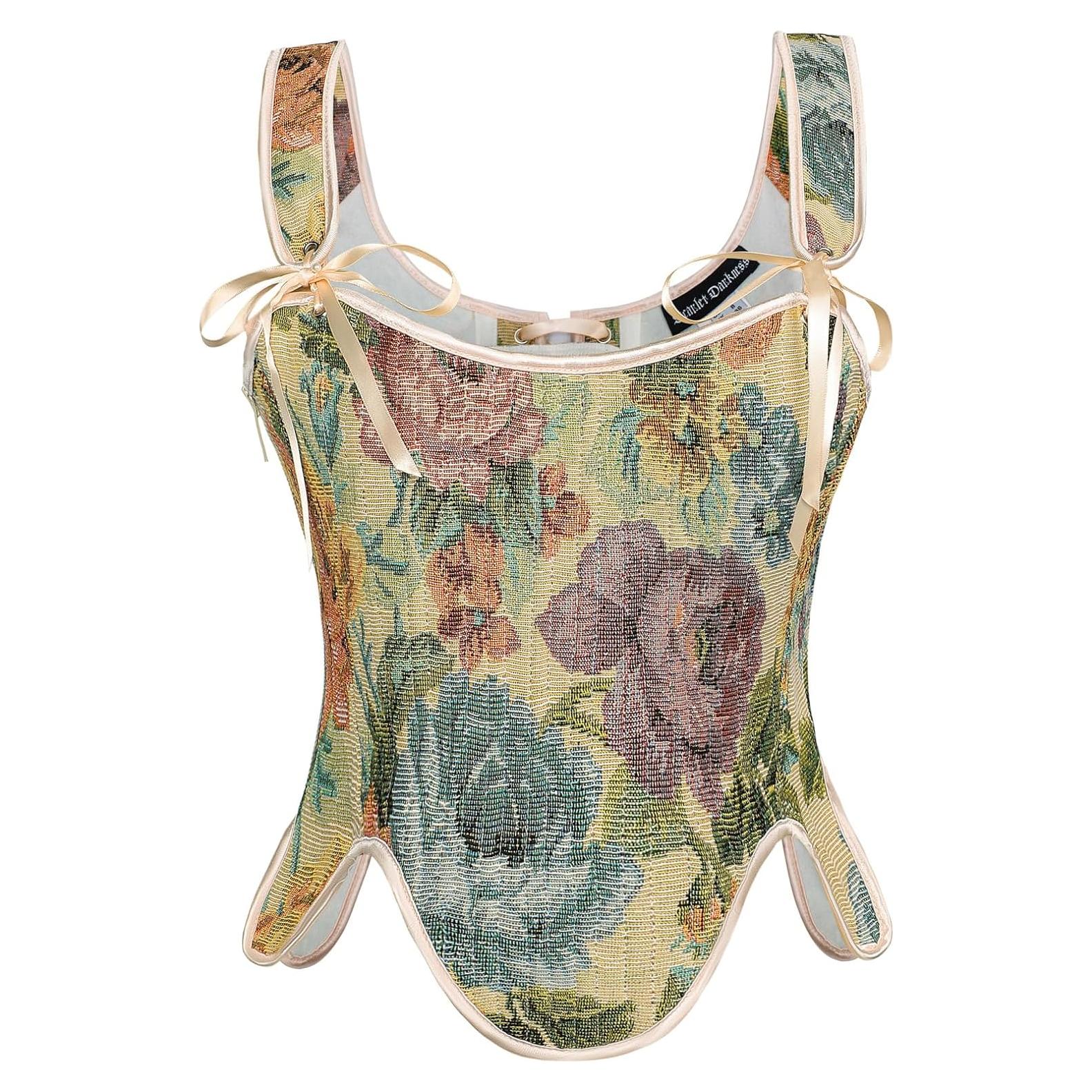 Corset Renacentista SCARLET DARKNESS Floral con Cremallera