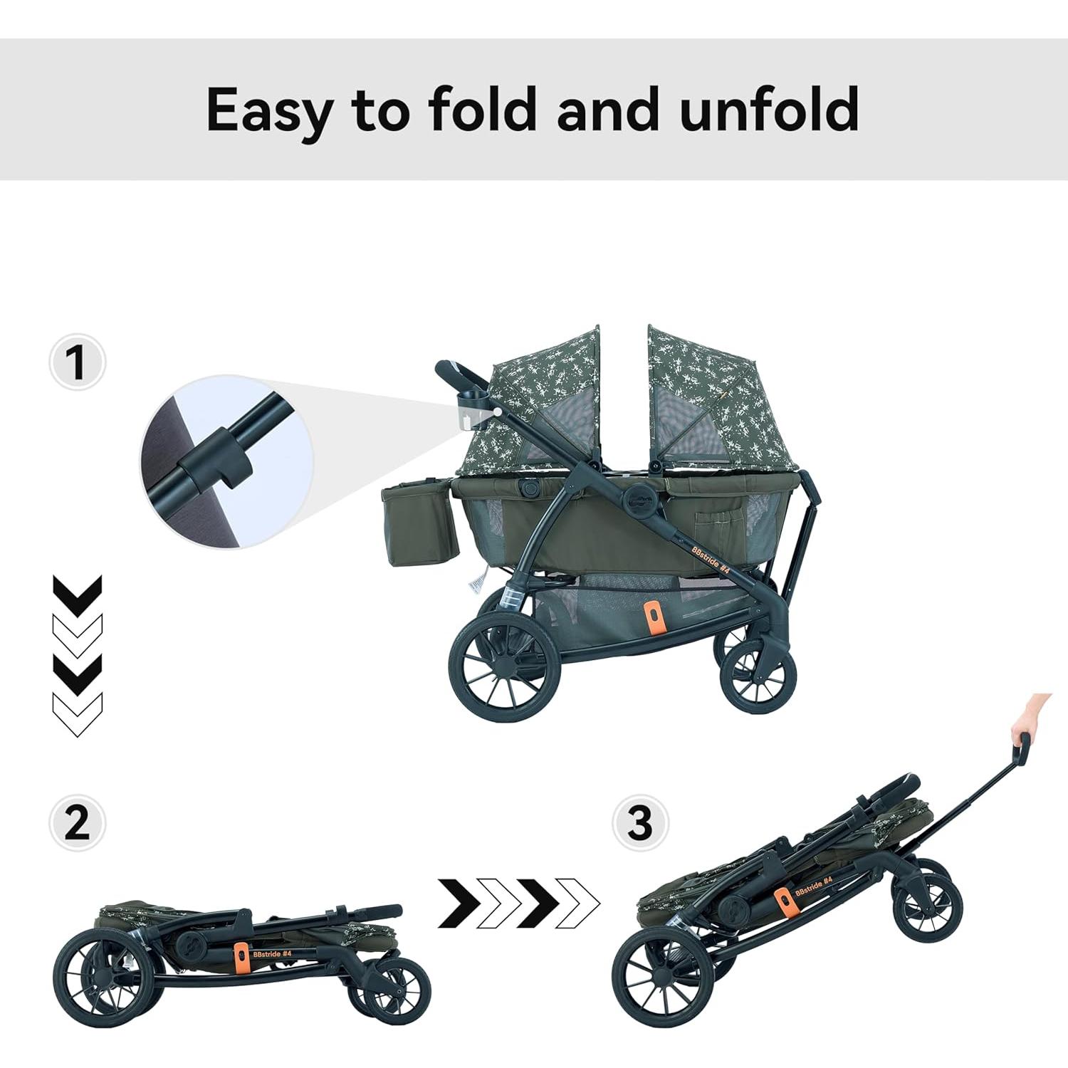 Cochecito Doble Pamo Babe Verde Ajustable Impermeable