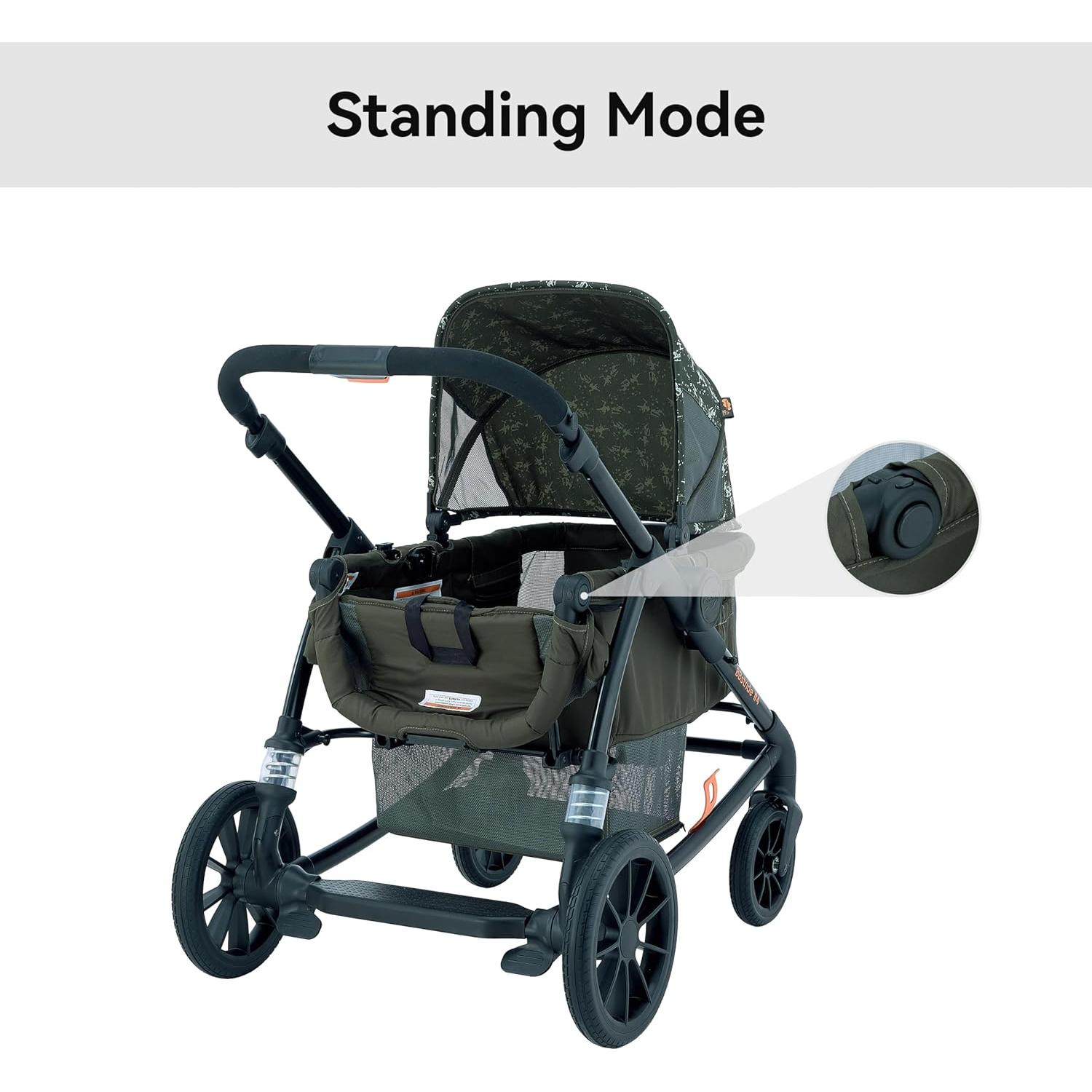 Cochecito Doble Pamo Babe Verde Ajustable Impermeable