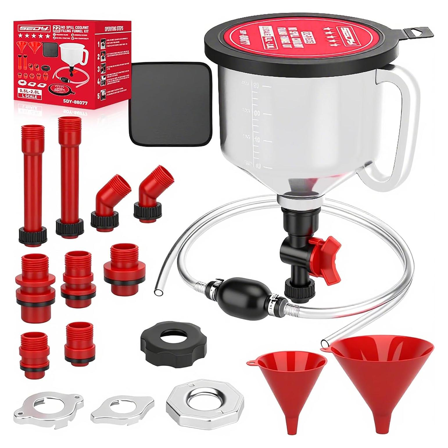 Kit de embudo de refrigerante SEDY 22 piezas con bomba y adaptadores