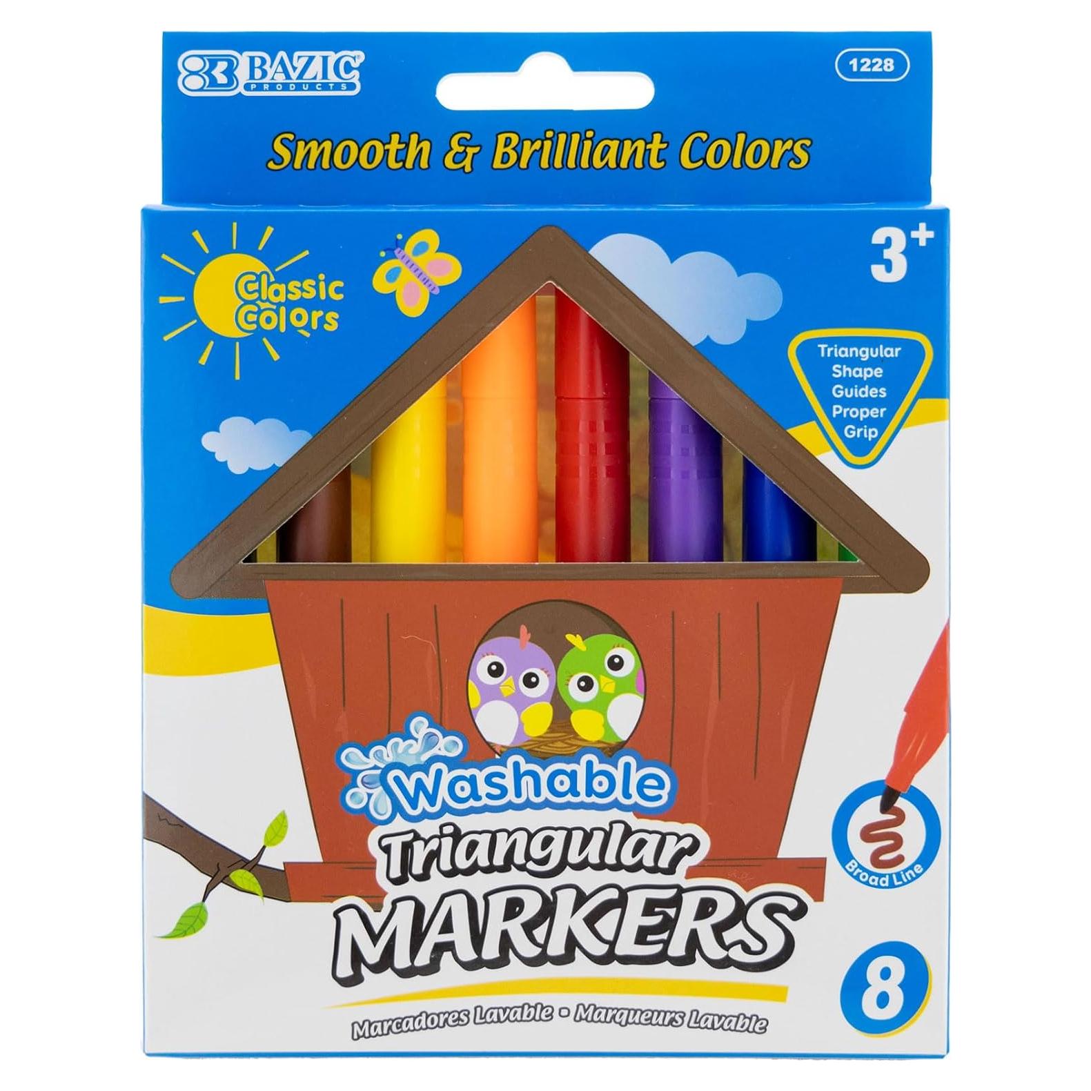 Marcadores Lavables BAZIC 8 Colores Anchos Punta Cónica
