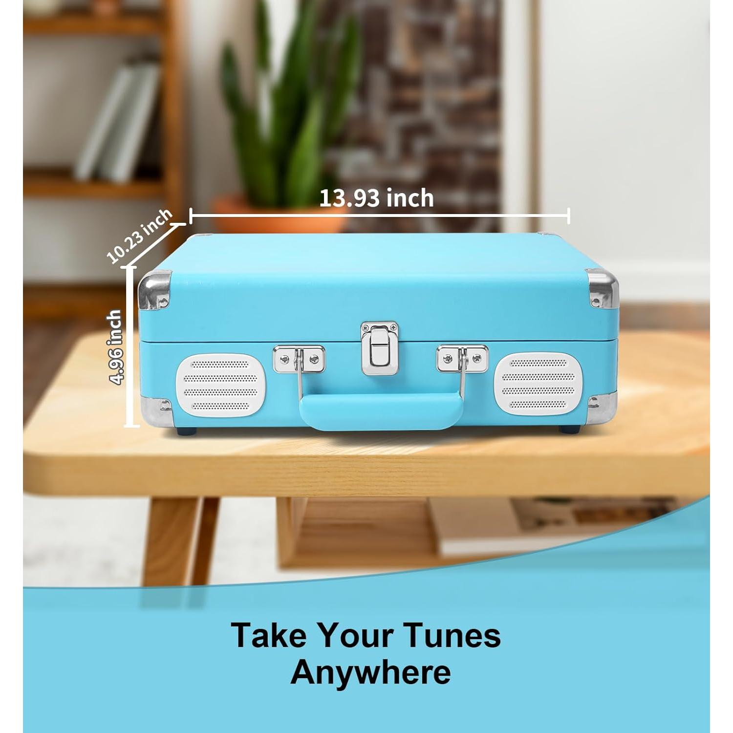 Reproductor de Vinilo Portátil Bluetooth MANGOSTAN TE-001KBU Azul