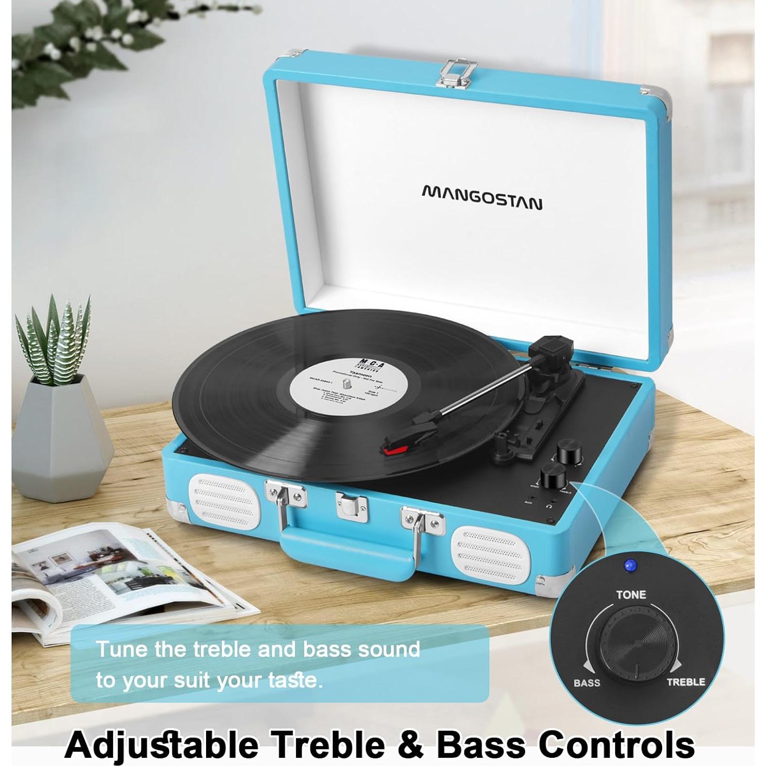 Reproductor de Vinilo Portátil Bluetooth MANGOSTAN TE-001KBU Azul