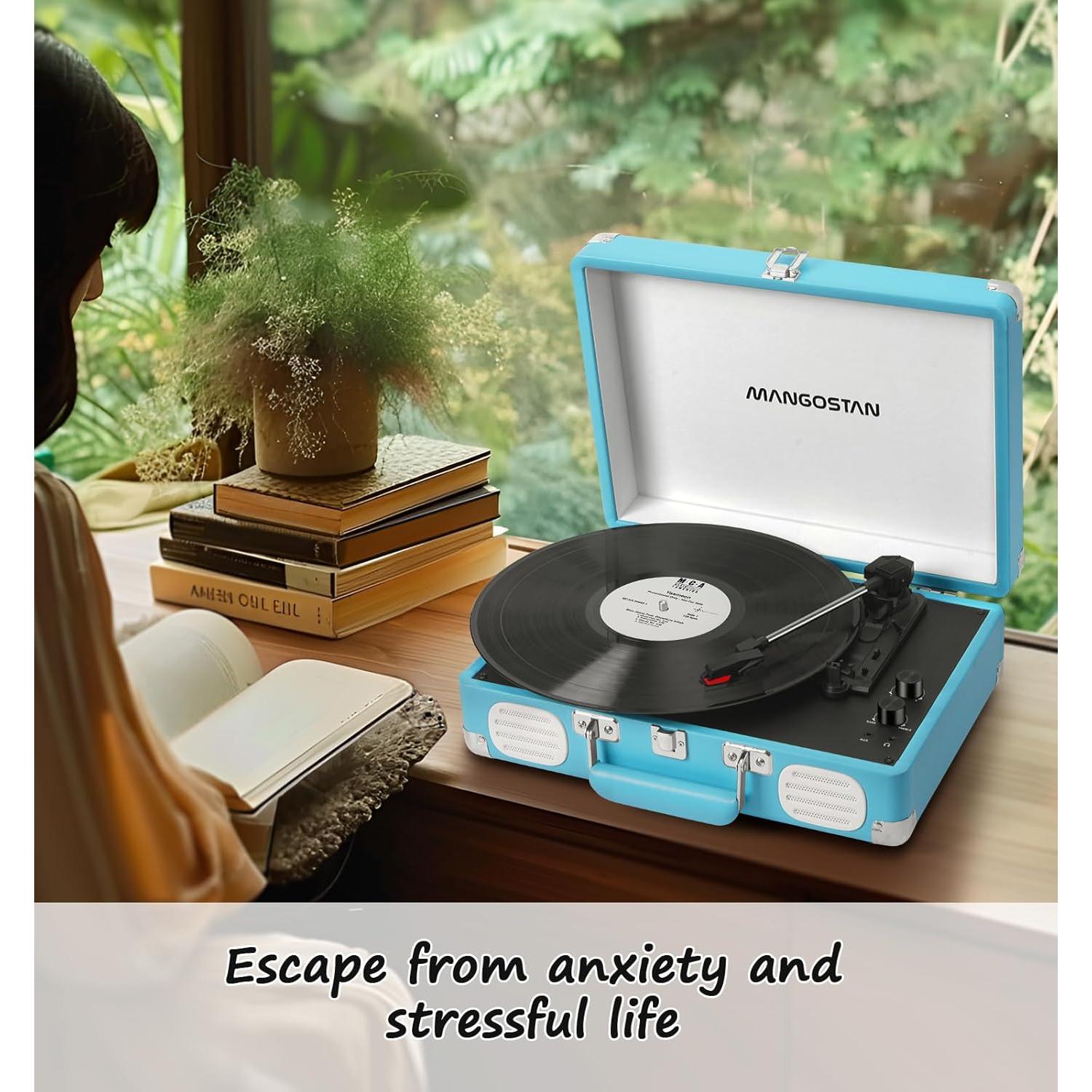 Reproductor de Vinilo Portátil Bluetooth MANGOSTAN TE-001KBU Azul