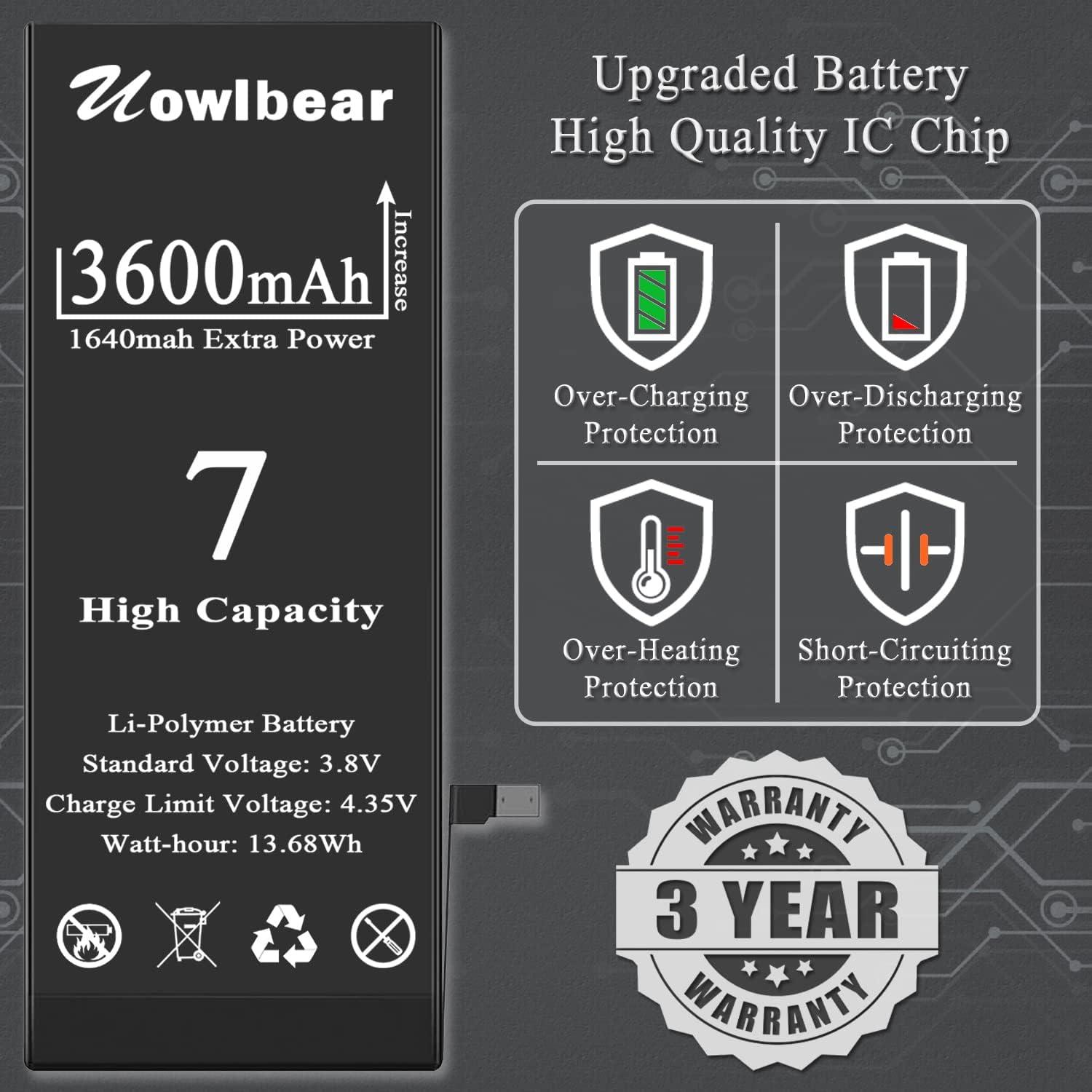 Batería de Reemplazo Uowlbear para iPhone 7 3600mAh