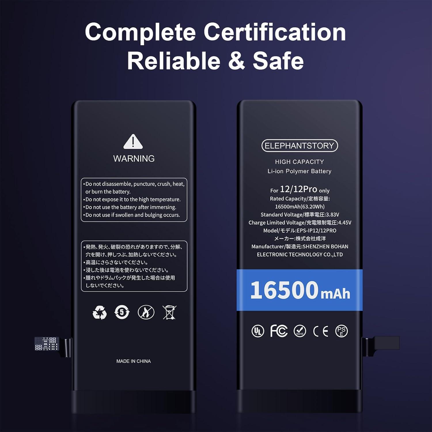 Batería de Reemplazo ElephantStory para iPhone 12/12 Pro 16500mAh