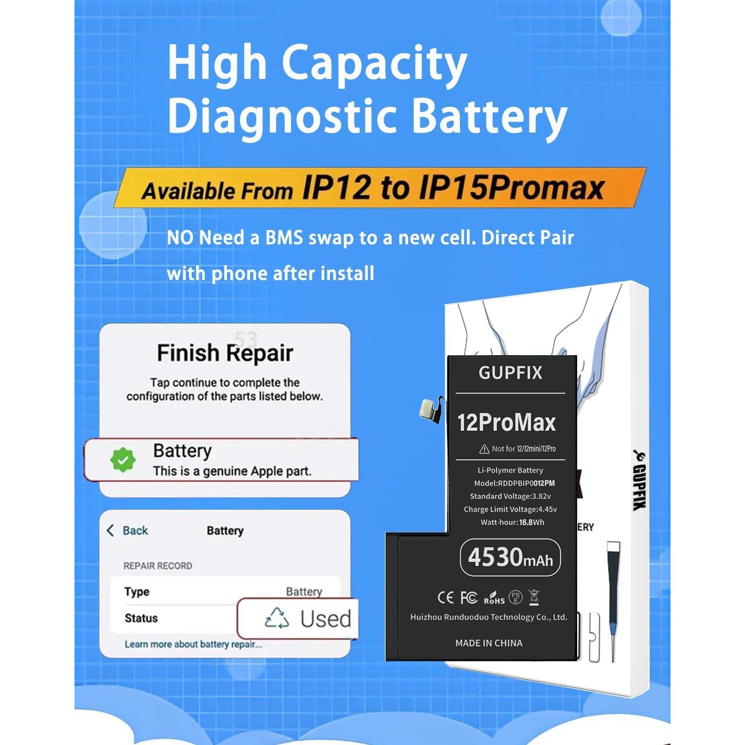 Batería recargable 4530mAh para iPhone 12Pro Max - GUPFIX