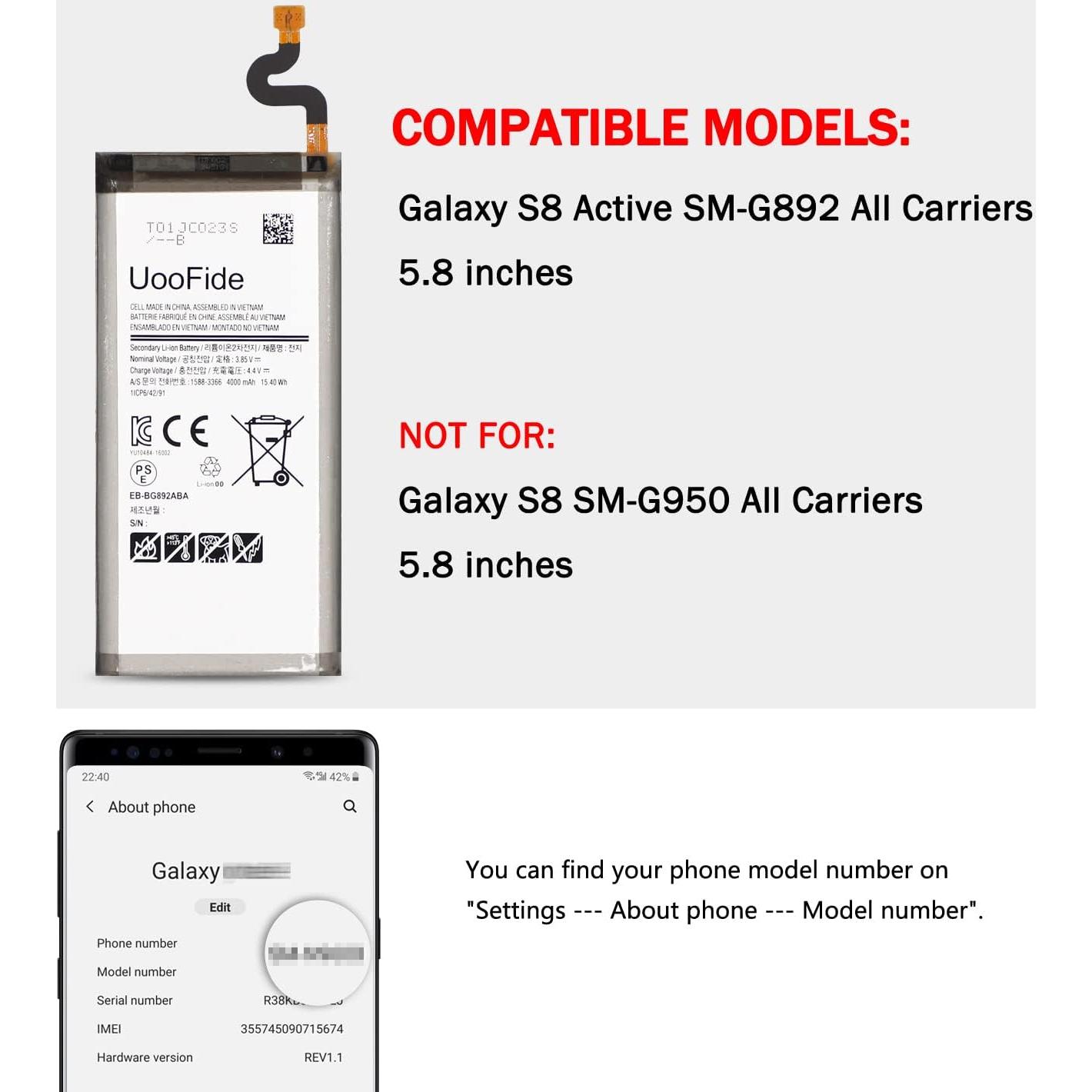 Batería de Reemplazo UooFide para Galaxy S8 Active 4000mAh