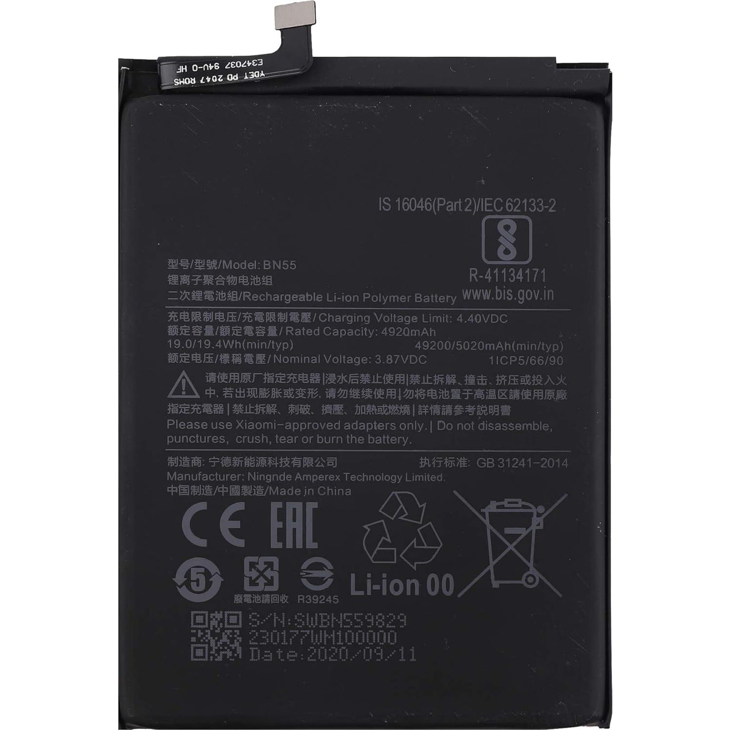 Batería de Reemplazo BN55 4920mAh para Redmi Note 9S