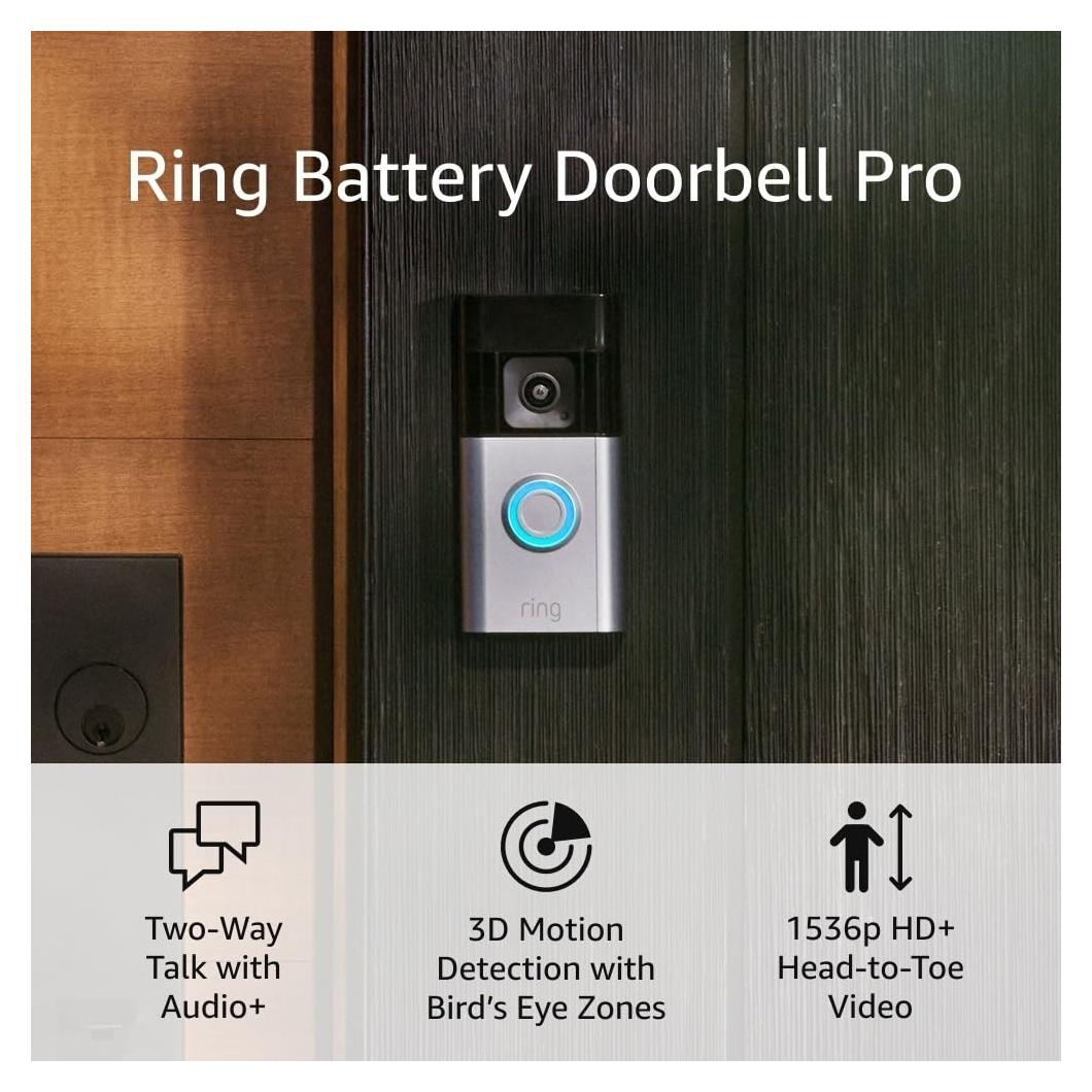Like-New Ring Battery Doorbell Pro (newest model), Two-Way Talk with Audio+, 3D Motion Detection, and 1536p HD+ Head-to-Toe Video