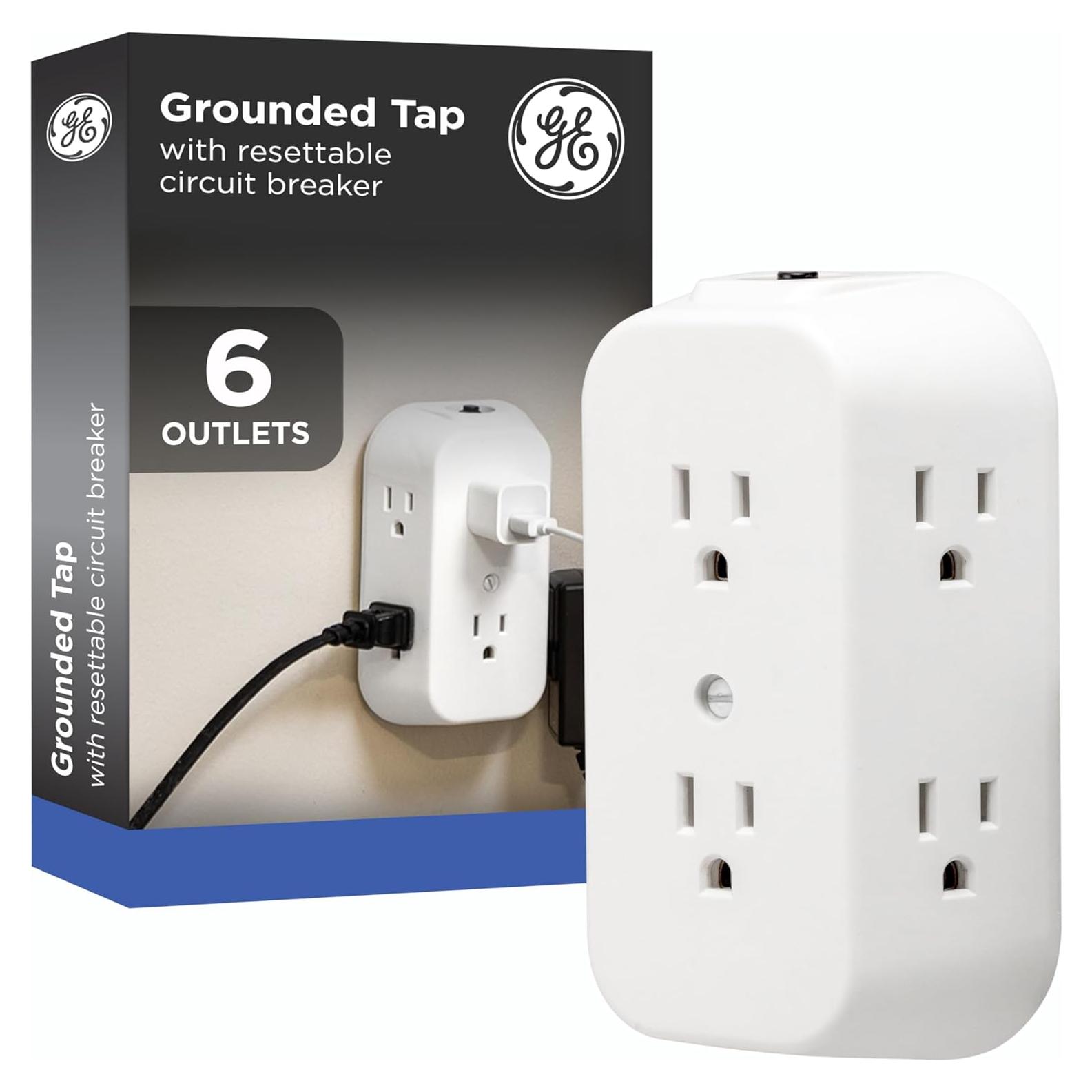 Enchufe de Pared GE 6 Salidas con Tierra y Interruptor Blanco