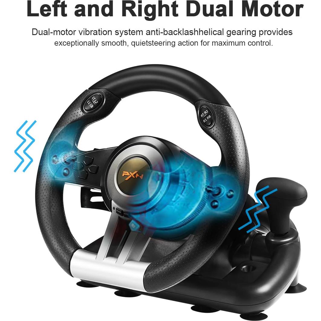 Volante de Carreras PXN V3III 180° con Pedales - Negro