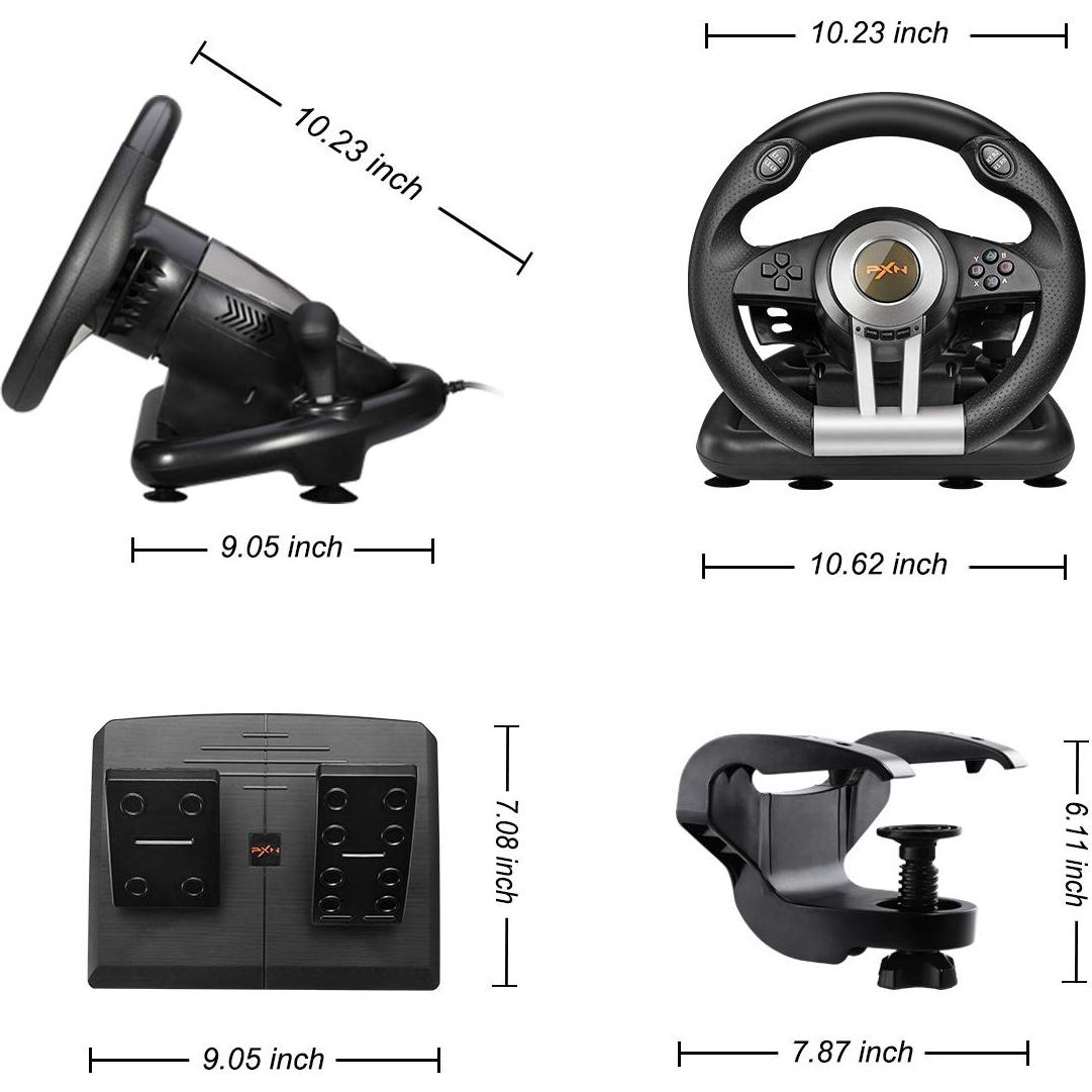 Volante de Carreras PXN V3III 180° con Pedales - Negro