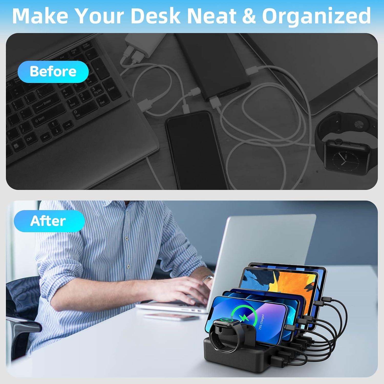 Estación de Carga 50W Creative Design 6 Puertos USB Negro