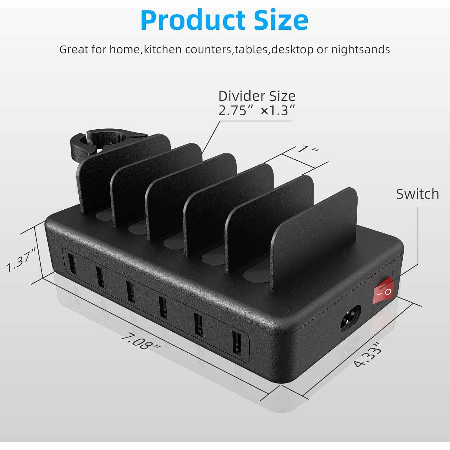 Estación de Carga 50W Creative Design 6 Puertos USB Negro