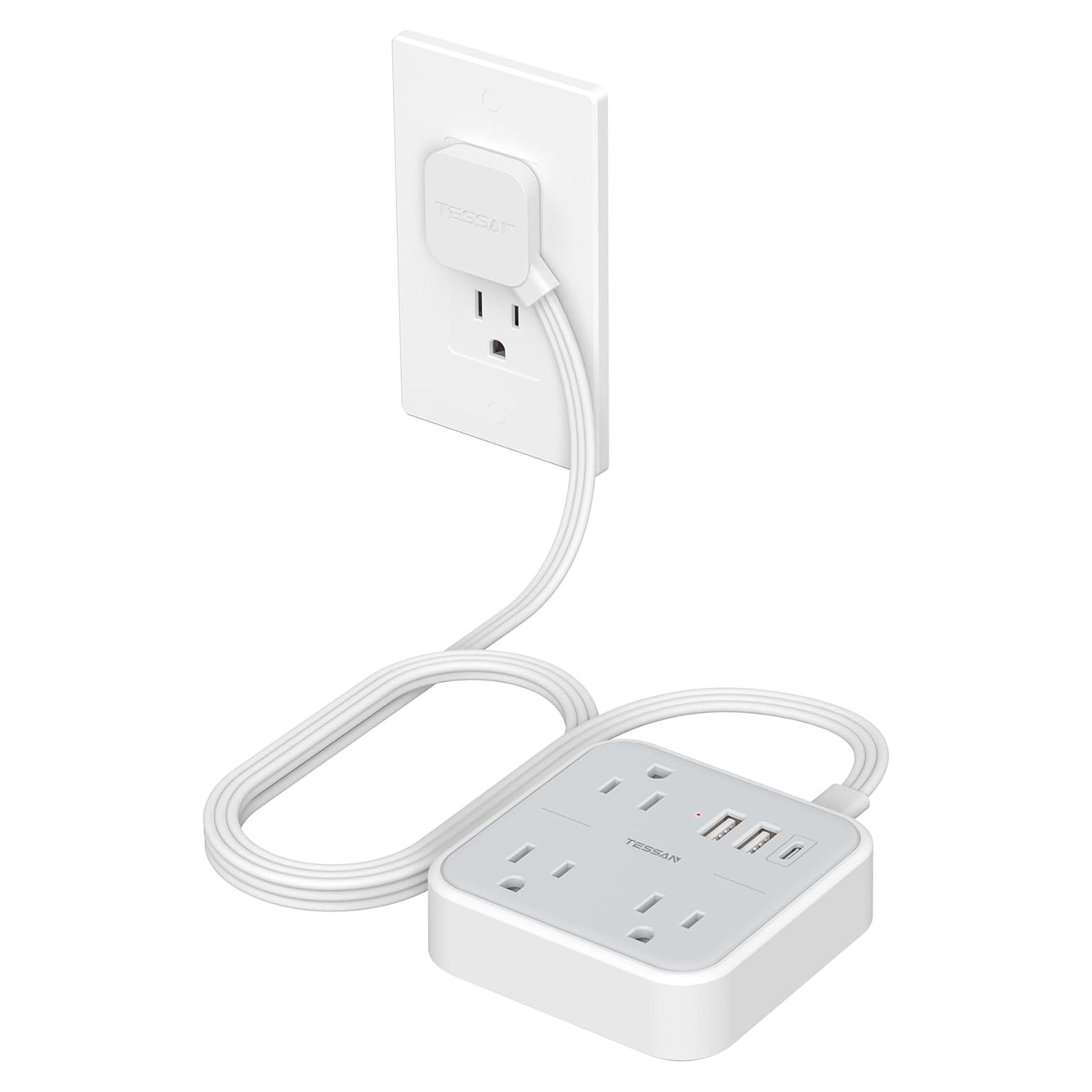 Regleta de Poder Plana TESSAN 3 Salidas y 3 USB Carga Rápida