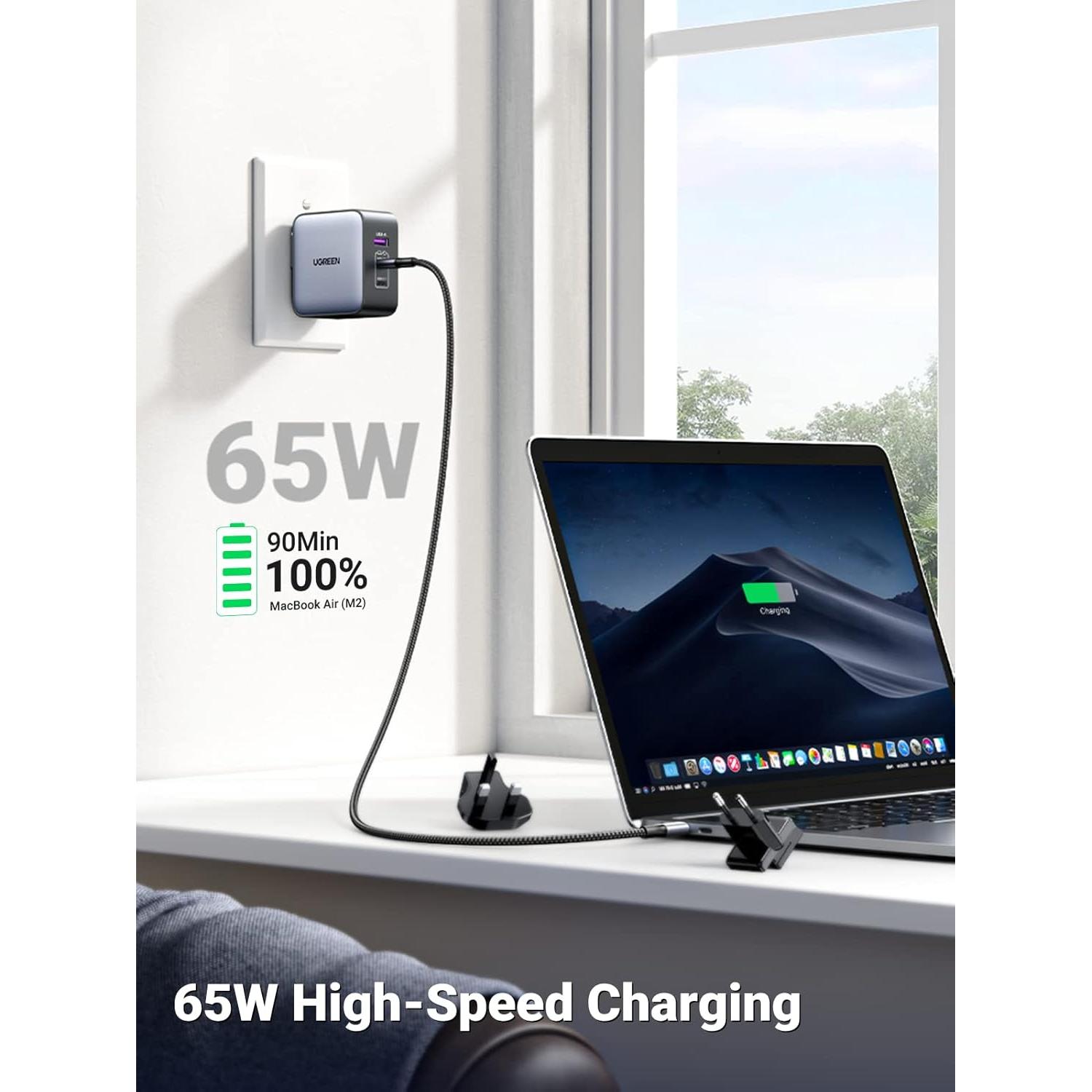 Cargador USB C UGREEN 65W Internacional 3 Puertos