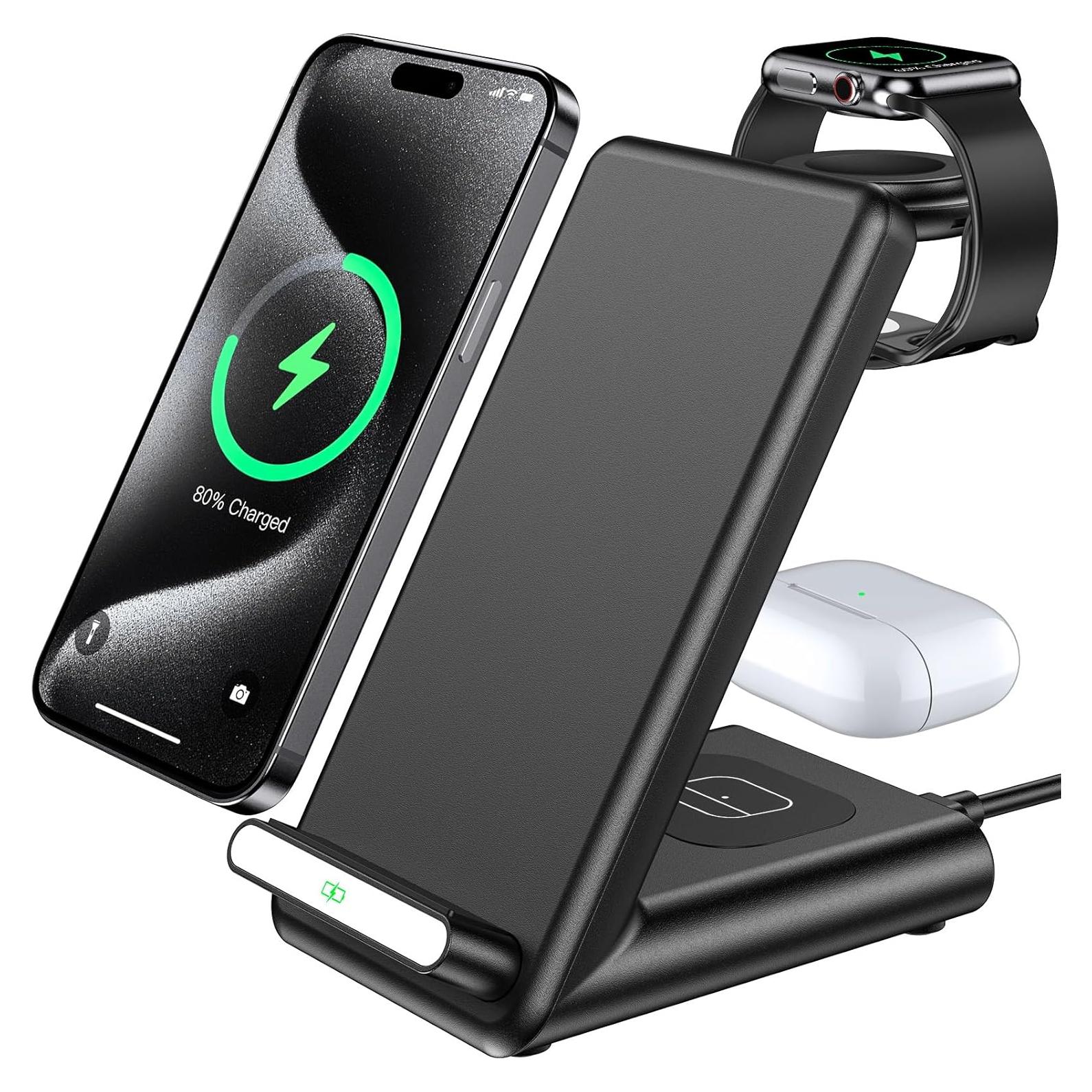 Estación de Carga Inalámbrica 3 en 1 para Apple - Negro