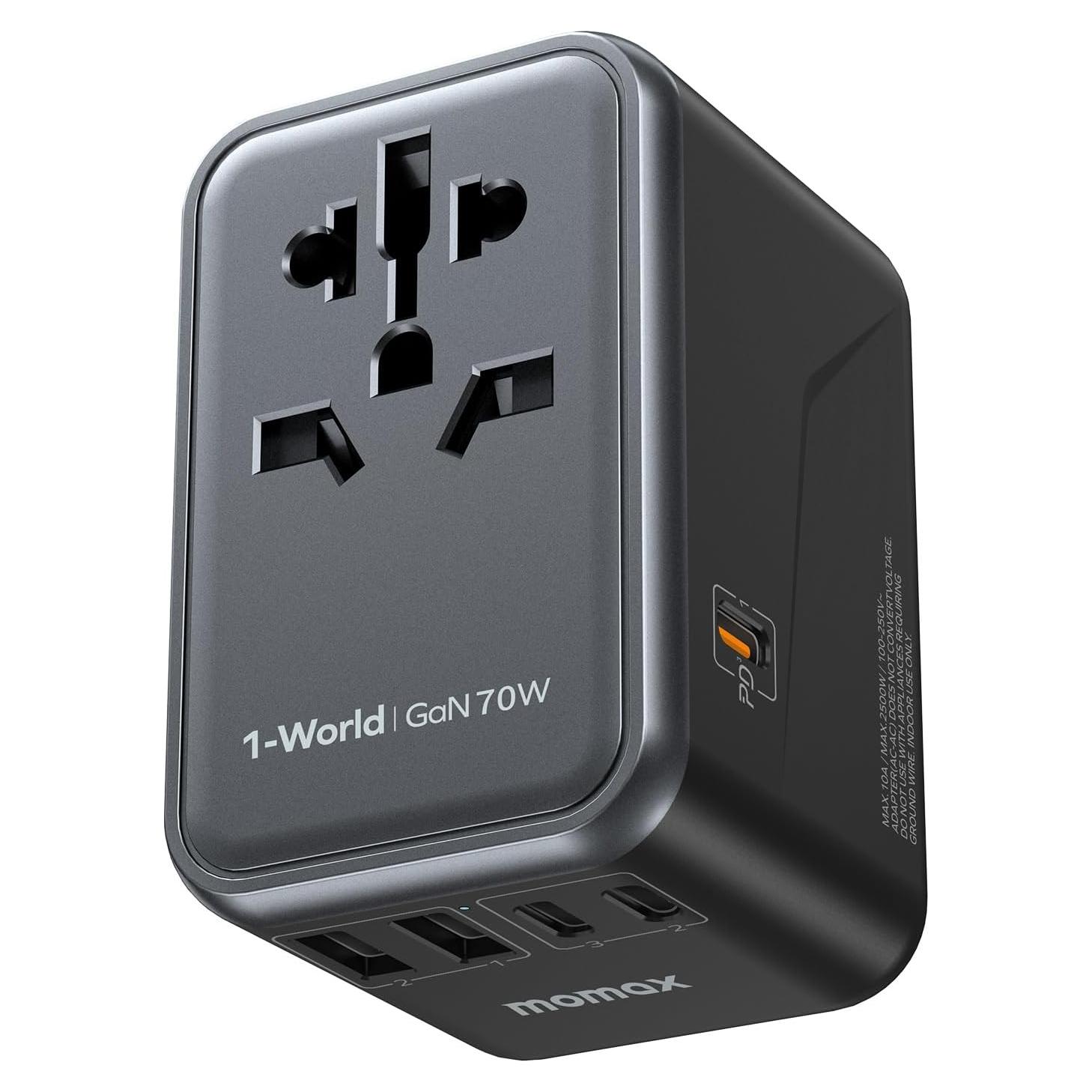 MOMAX Adaptador de Viaje Universal 70W 3 USB-C 2 USB-A