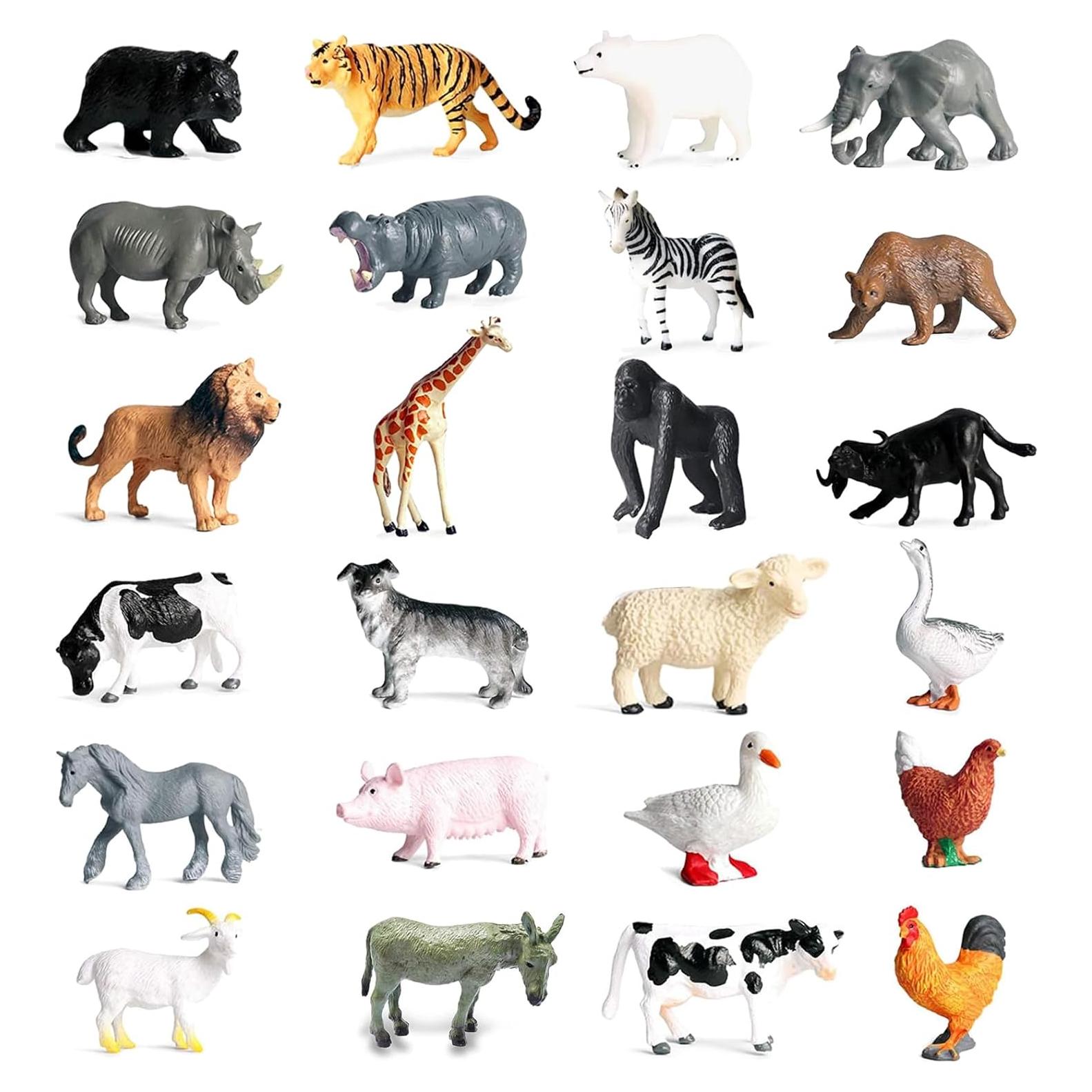 24 Figuras de Animales Realistas de Plástico para Niños
