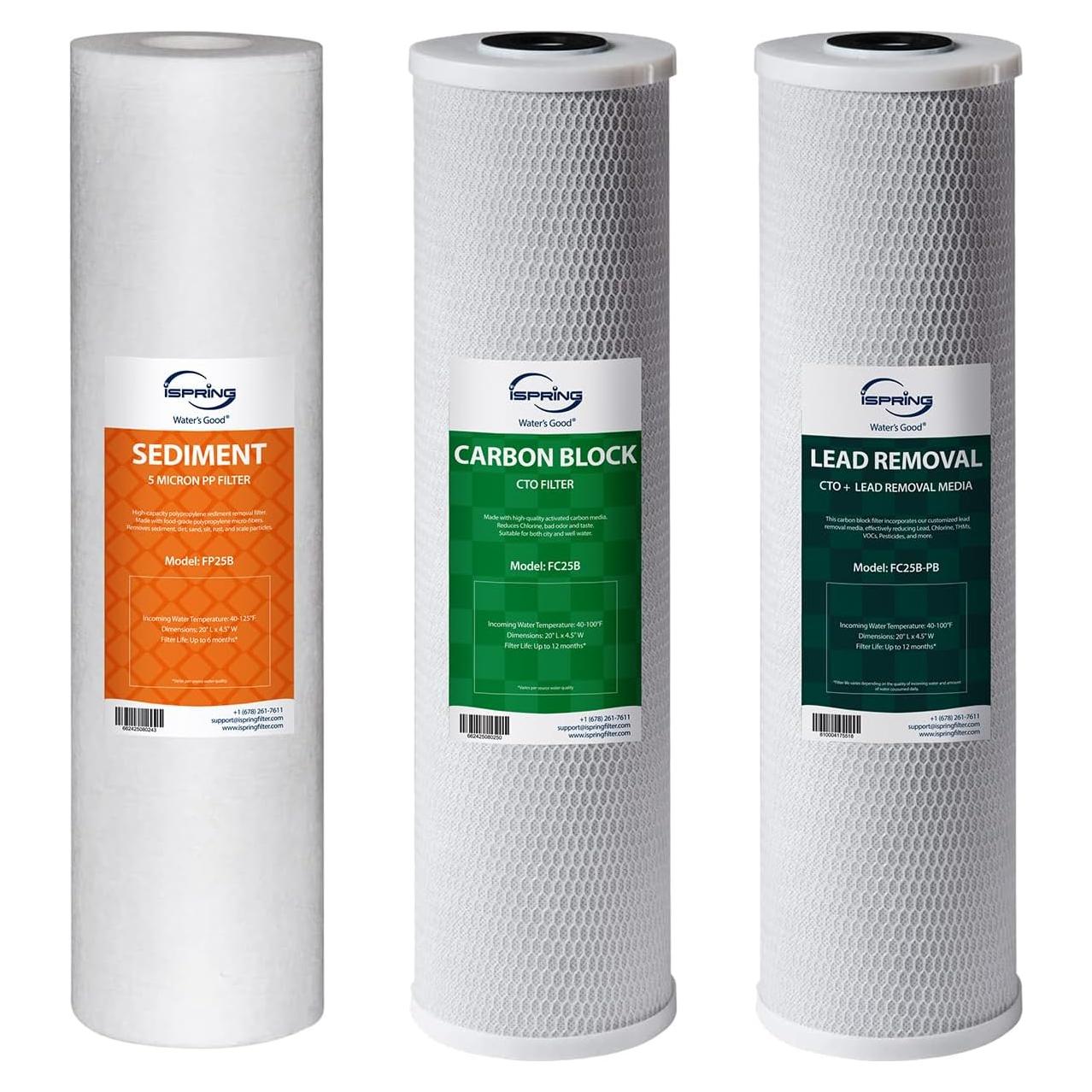 Filtros de Agua iSpring F3WGB32BCPB 20" x 4.5" Eliminación Plomo