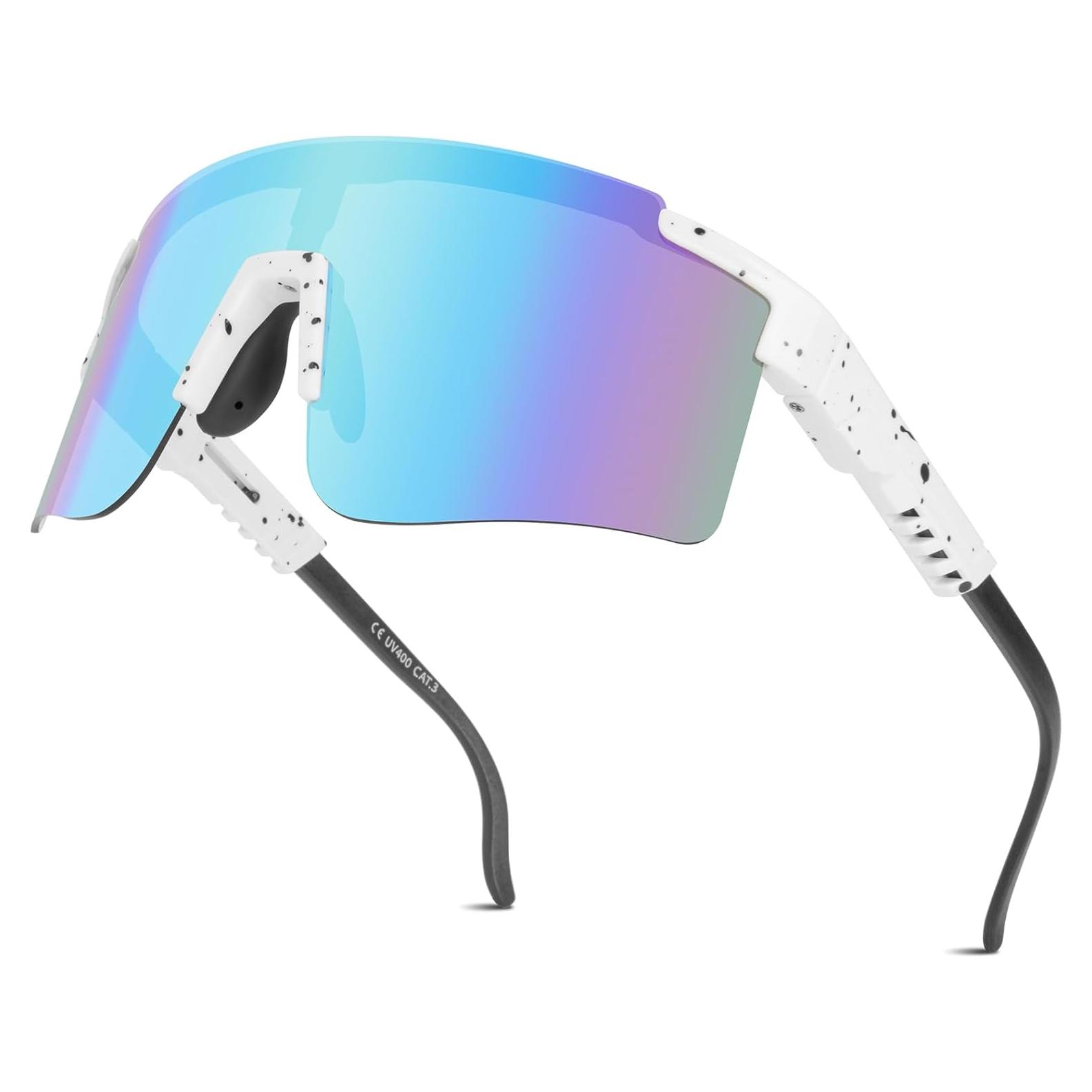 Gafas de Ciclismo Roibeao UV400 Ligeras Unisex Azul y Blanco