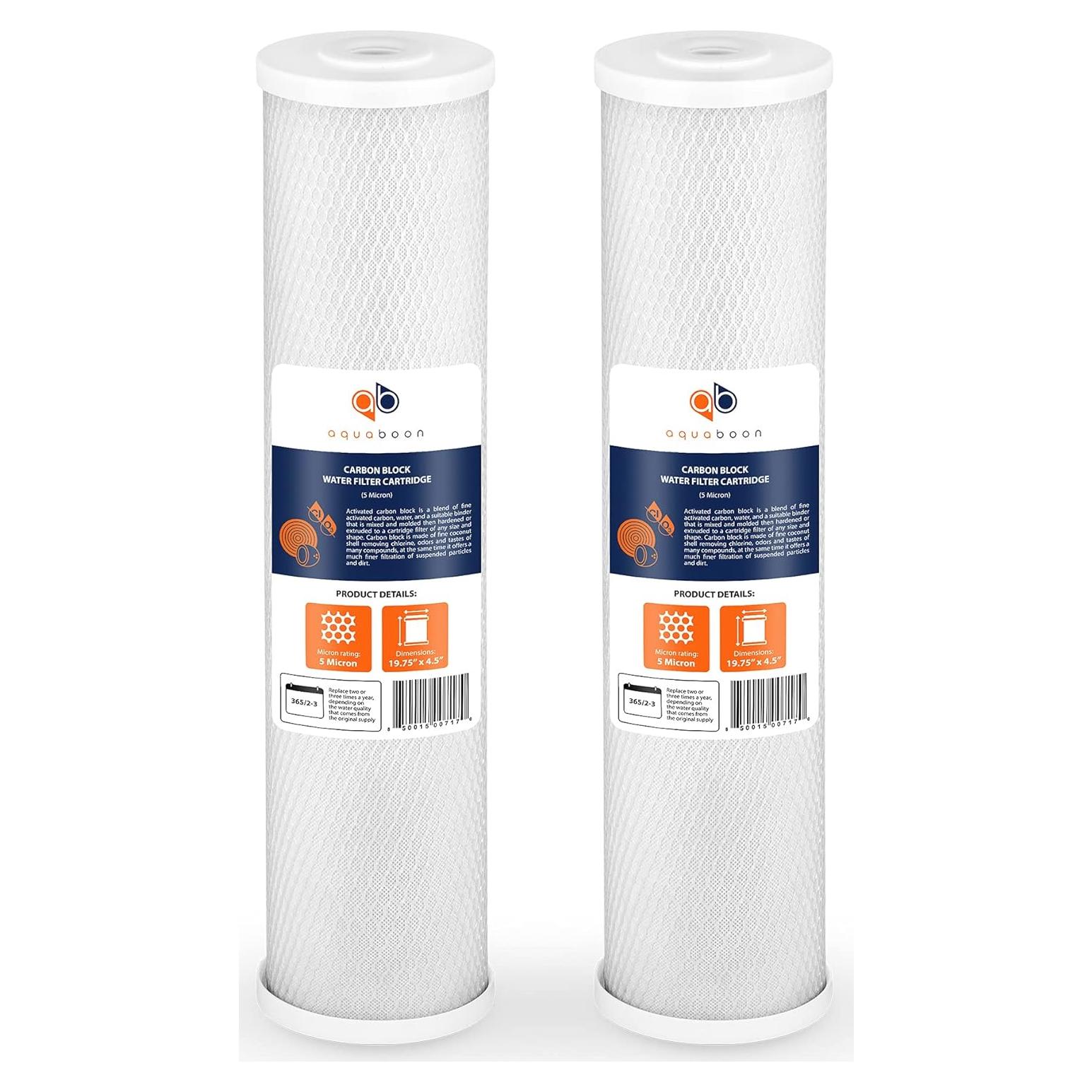 Cartucho de Filtro de Carbón Activado Aquaboon 20" x 4.5" - 5 Micrones - Paquete de 2
