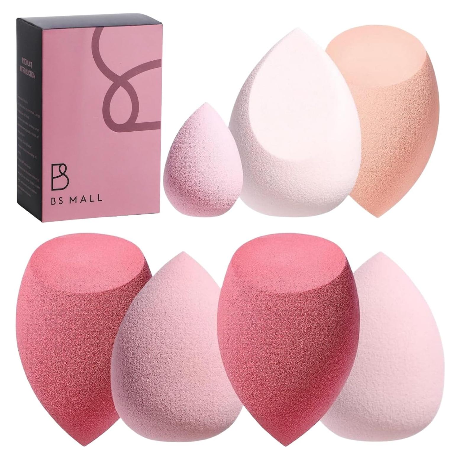 Juego de Esponjas de Maquillaje BS-MALL 7 Pcs Rosa con Estuche