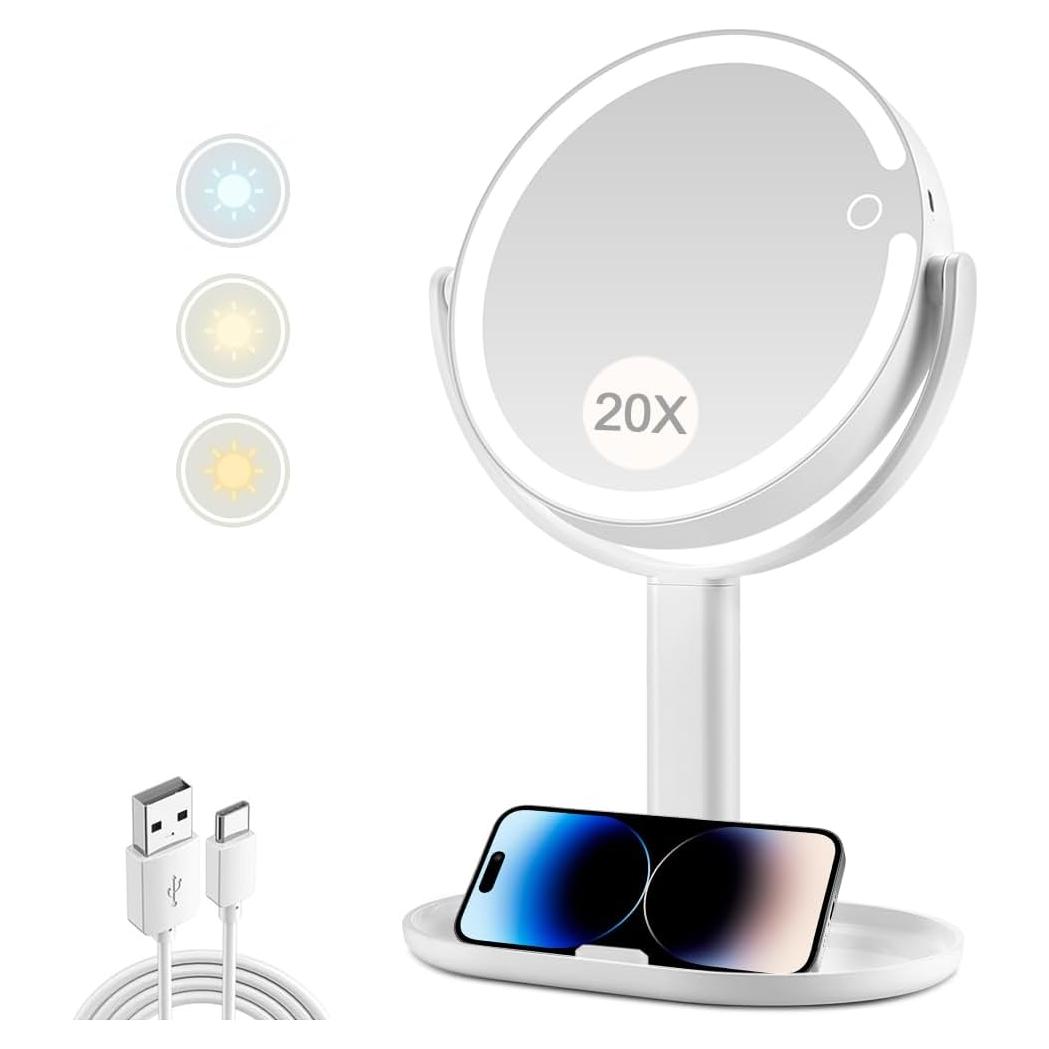 Espejo de Maquillaje MIYADIVA 20X Iluminado 80 LEDs Blanco