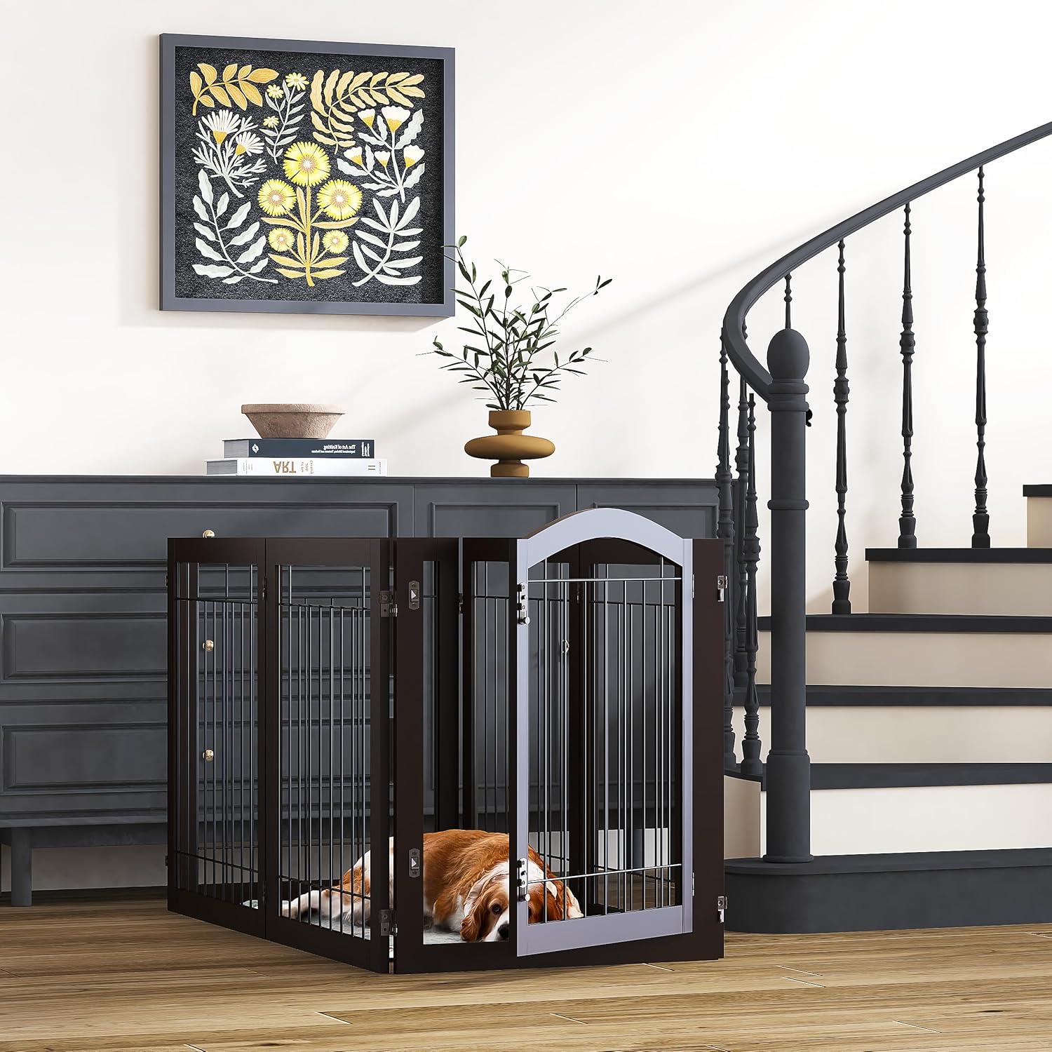 Puerta para Perros PAWLAND Extra Ancha 6 Paneles Espresso 144x81 cm