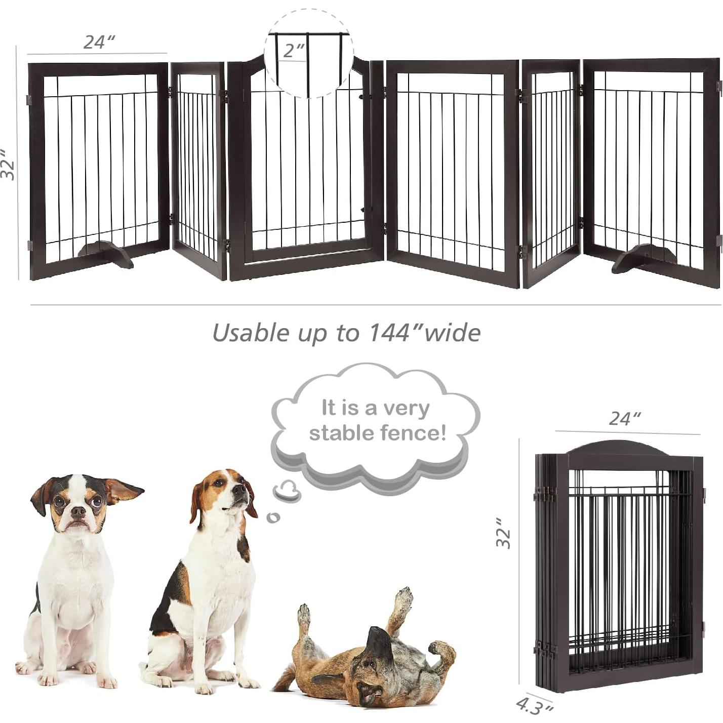 Puerta para Perros PAWLAND Extra Ancha 6 Paneles Espresso 144x81 cm
