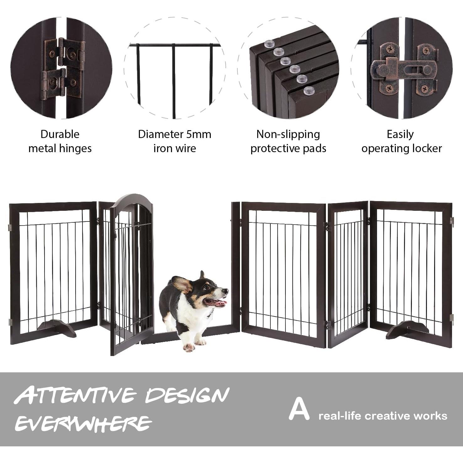 Puerta para Perros PAWLAND Extra Ancha 6 Paneles Espresso 144x81 cm