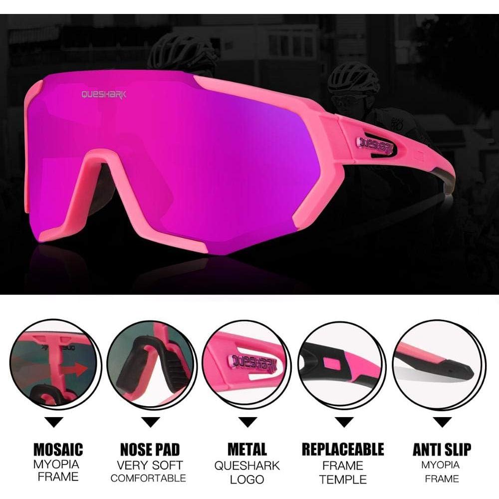 Gafas de Ciclismo Queshark con 3 Lentes Polarizadas UV400
