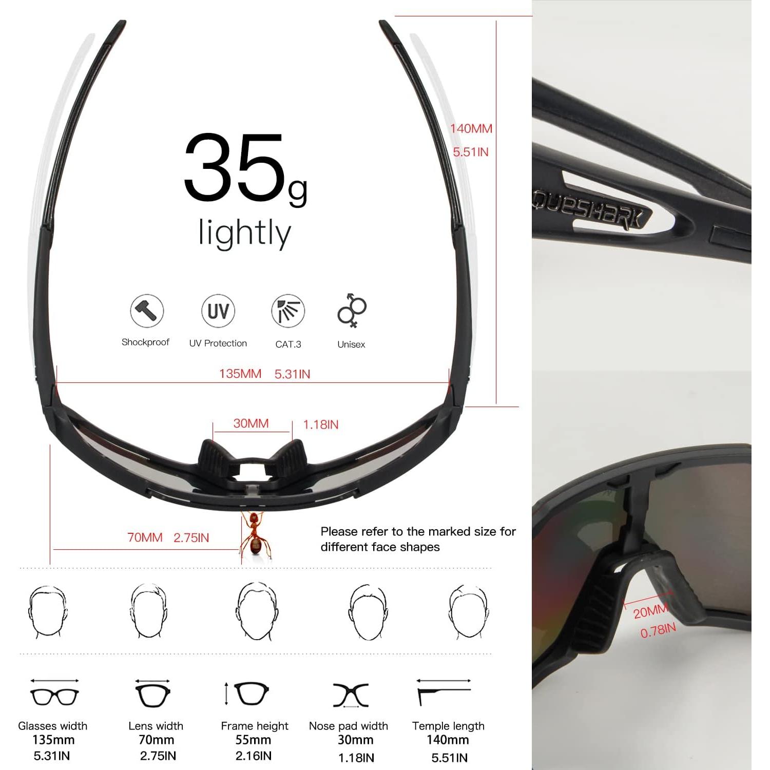 Gafas de Ciclismo Queshark con 3 Lentes Polarizadas UV400