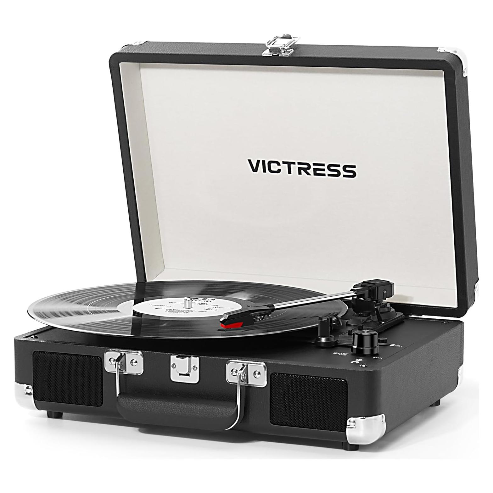 Reproductor de Vinilo VICTRESS TE-001F-BK Bluetooth 3 Velocidades