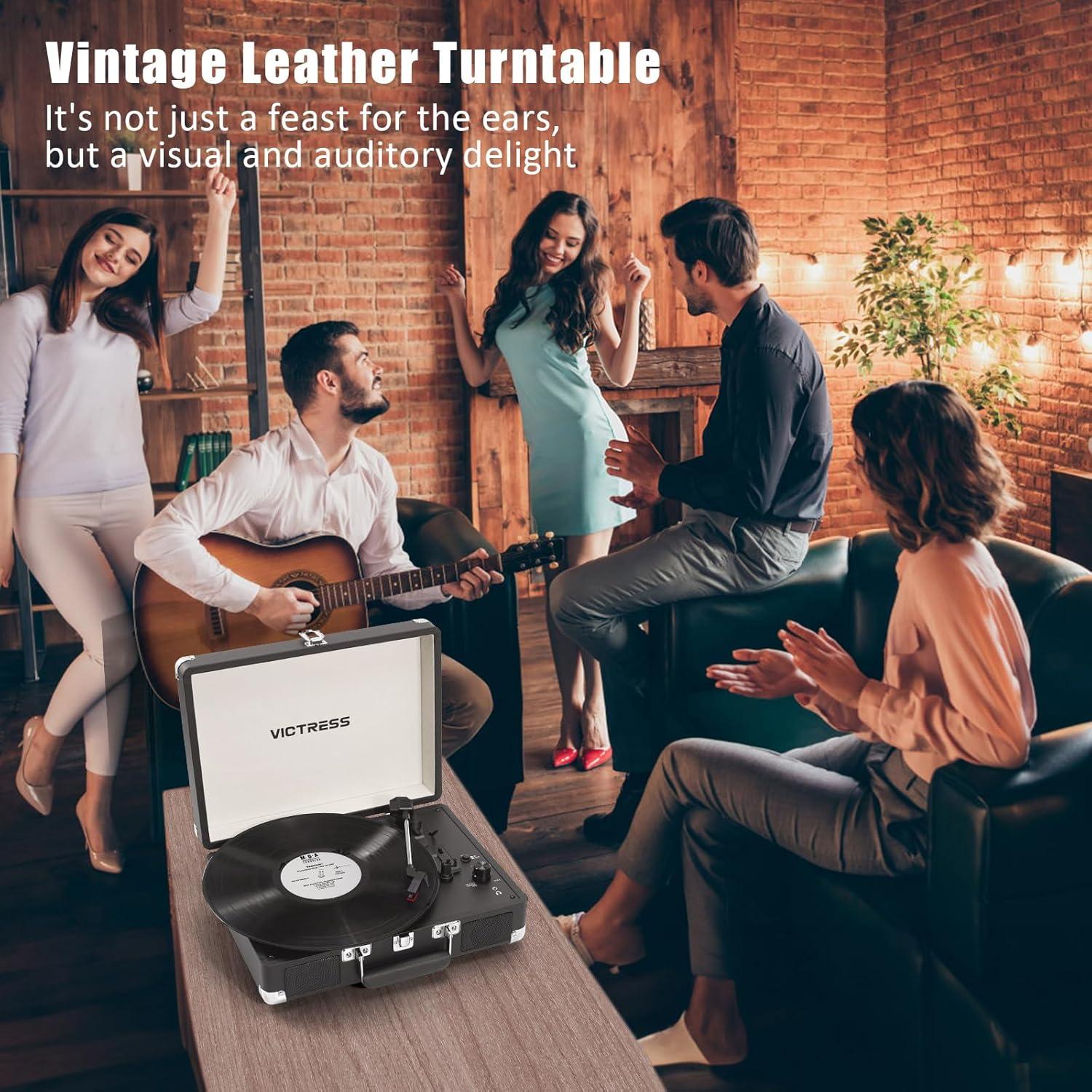 Reproductor de Vinilo VICTRESS TE-001F-BK Bluetooth 3 Velocidades
