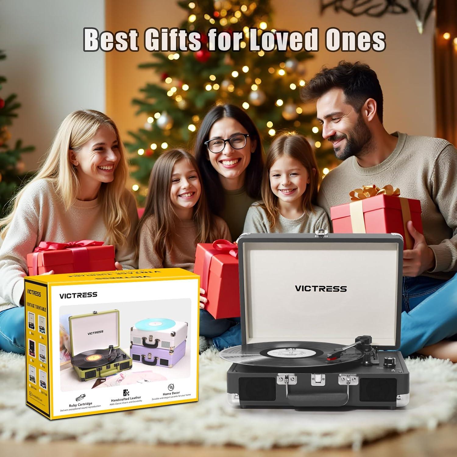 Reproductor de Vinilo VICTRESS TE-001F-BK Bluetooth 3 Velocidades