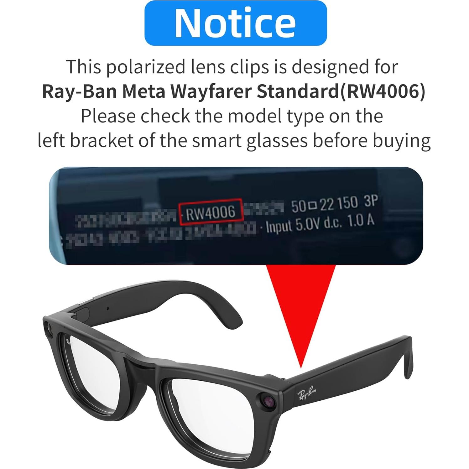 Clip Polarizado HiBloks para Ray-Ban Meta Wayfarer M 4Pcs