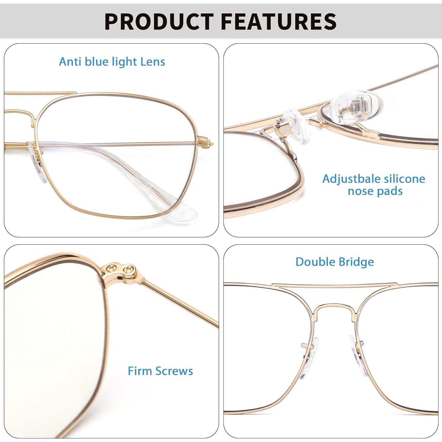 Gafas de Bloqueo Luz Azul JM Aviador Cuadradas Oro Plata