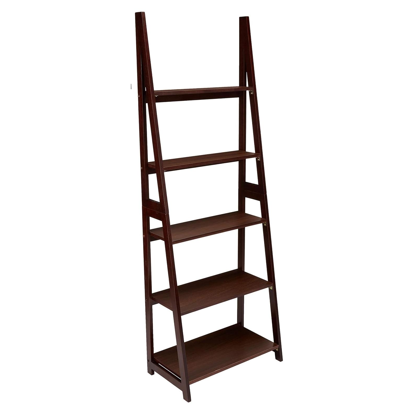 Estantería en Escalera Amazon Basics, Madera Caucho, 5 Estantes, 35.6x63x178 cm